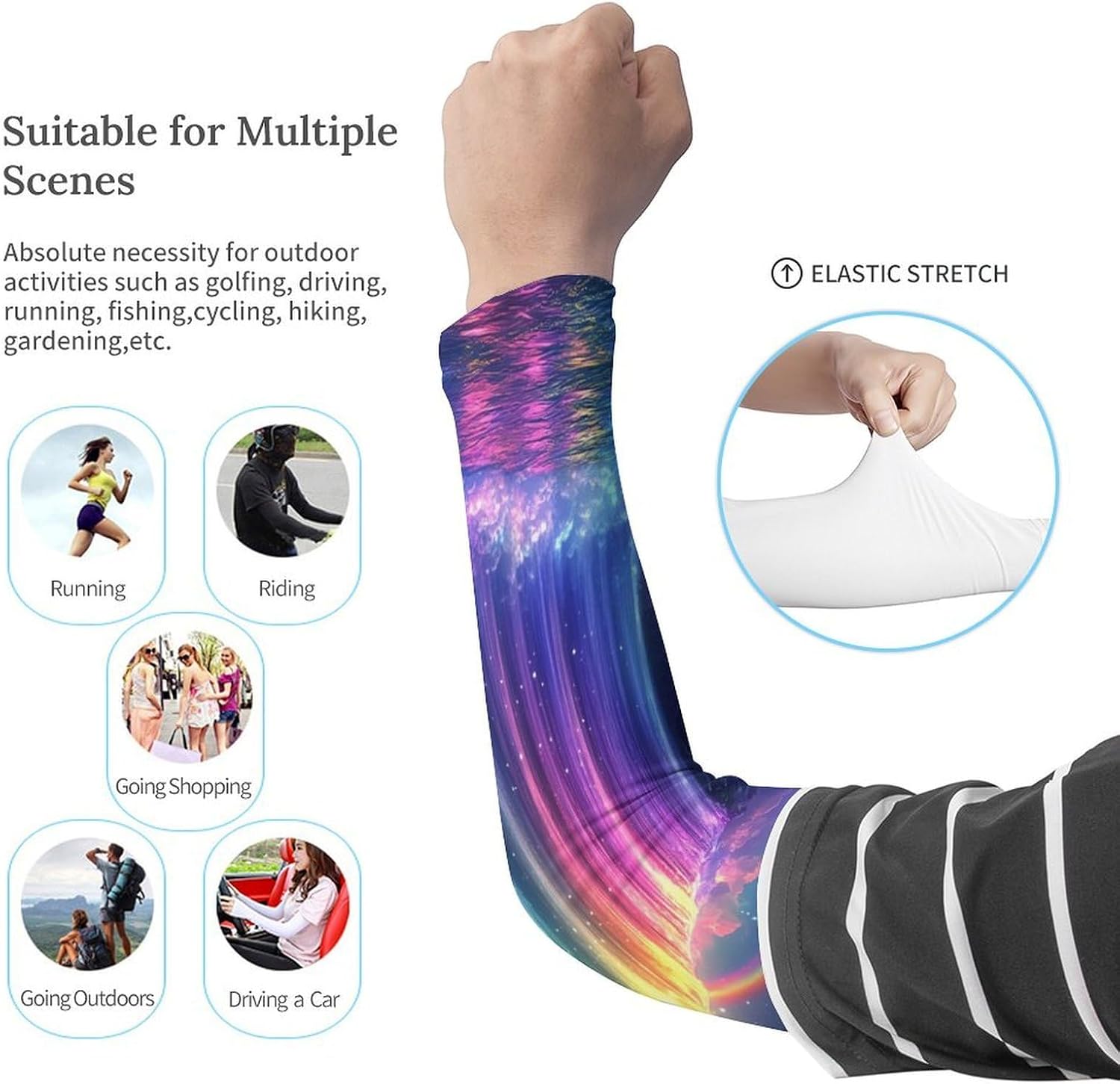Colorful Waterfall Landscape Arm Sleeves Sun Protection Sleeves Sports Cooling Arm Compression Sleeve for Men Women