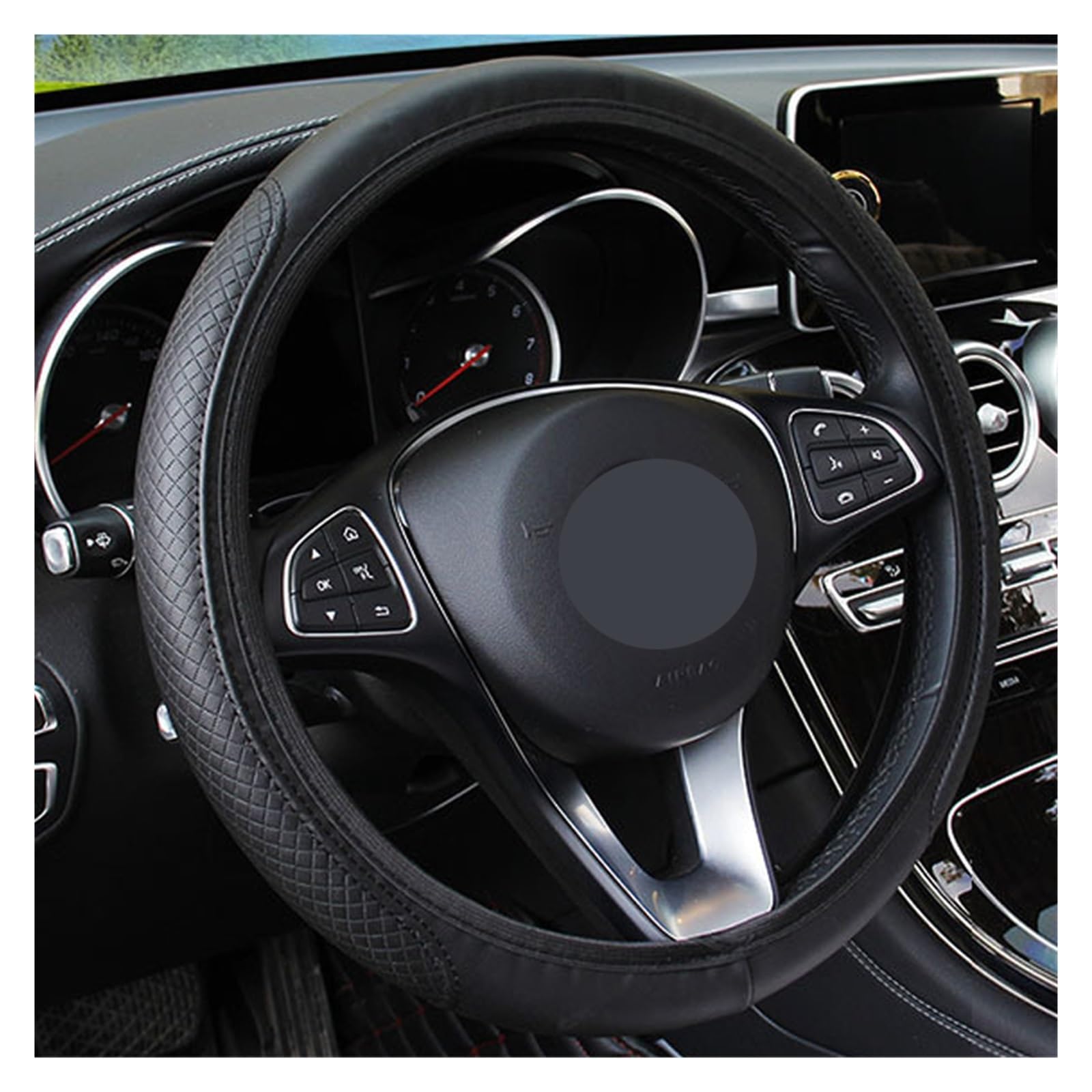 XEHFAMUA(ゼファムア)ハンドルカバー車のステアリングホイールカバー通気性アンチスリップシート用イビサ用レオンアルハンブラ用トレド用コルドバ用アルテア用ハンドルカバー自動車Color:Black