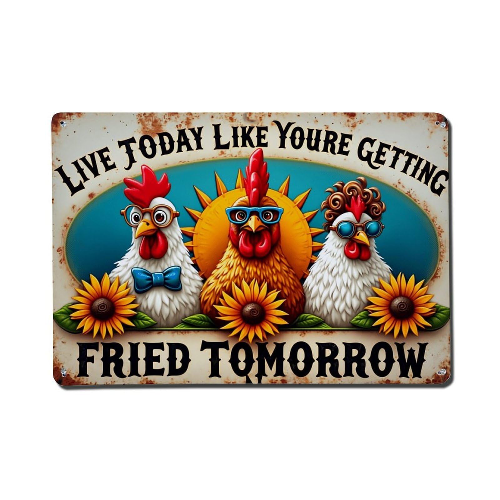 Nestemfo Vintage Funny Chicken Sunflower Quote Design Tin Sign Metal Sign, Living Room,Bar, Home, Bedroom Wall Decor,Retro Metal Poster 8X12 Inches