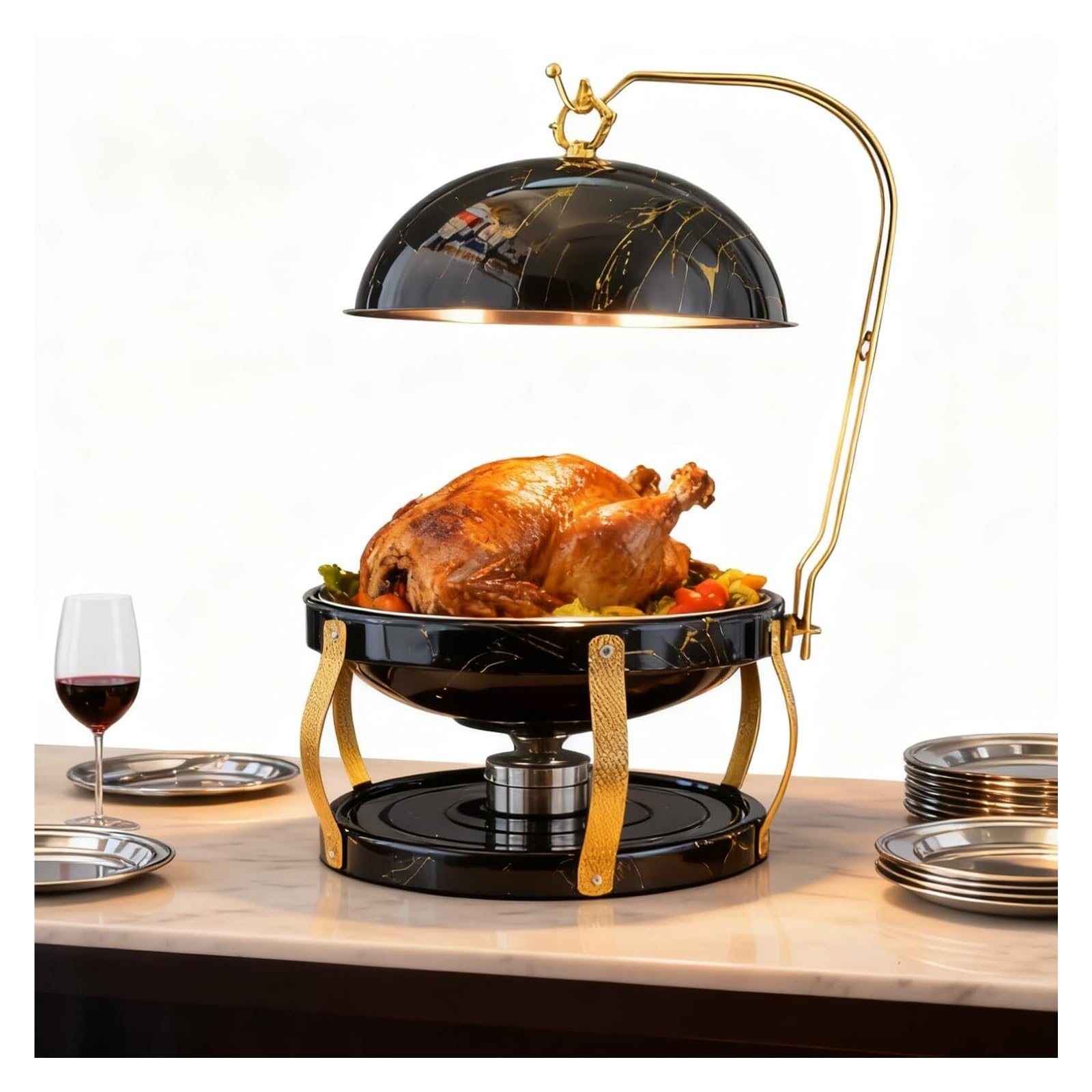 Juego de Buffet de Plato Calentador de Acero Inoxidable 8QT | Calentadores de buffet con impresión por transferencia de agua for fiestas, banquetes, buffets y bodas
