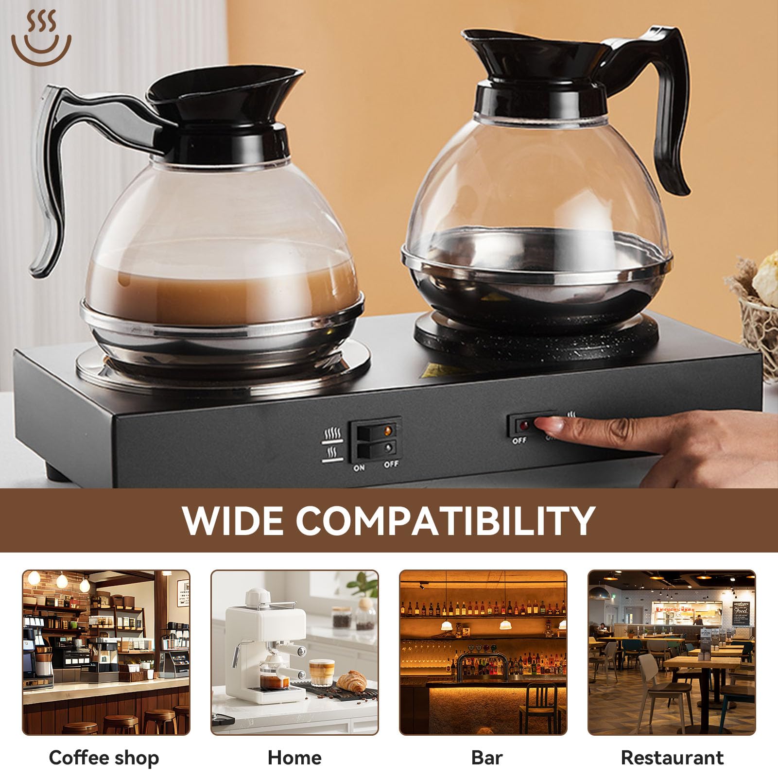 Carafe De Remplacement Universelle Pour Cafetière - 1,2 QT - Bec Verseur Anti-fuites Et Poignée Noire Confortable - 9