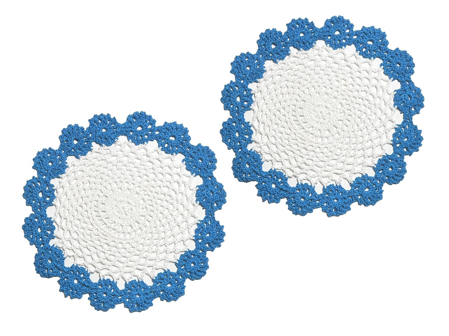Fennco Styles Handmade Two-Tone Floral Crochet Tray Doilies, 9" Round, 2-Piece - Dark Turquoise Cloth Placemats for Everyday Use, Holidays, Home Décor