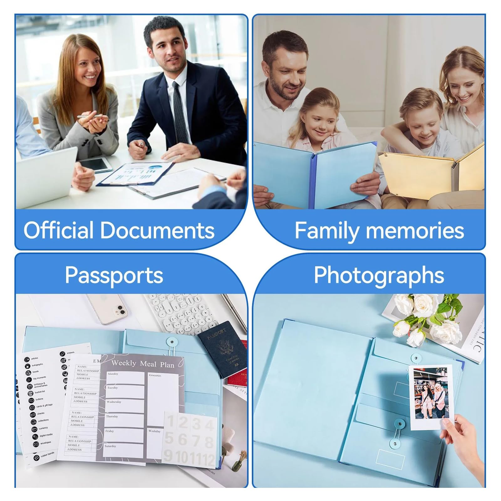 Organizer per documenti con etichette, organizer per documenti importanti, cartelle importanti con tasche, elegante raccoglitore per riporre documenti importanti, certificati, passaporti, foto e