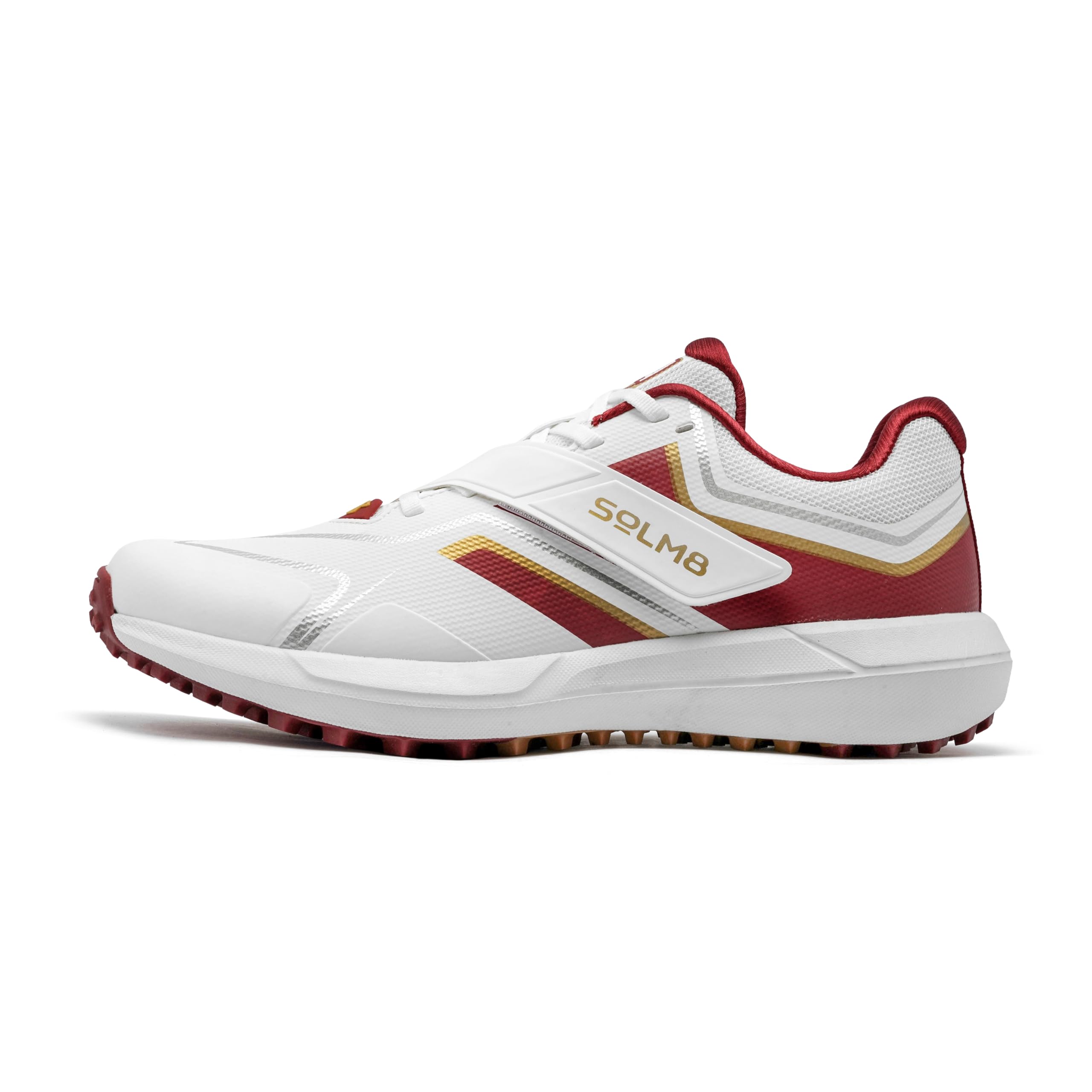 SOLM8 - Zapatos de críquet para hombre con picos de goma con plantilla de gel, calzado de rendimiento completo para césped y césped (disponible en azul, naranja y rosa azul marino)