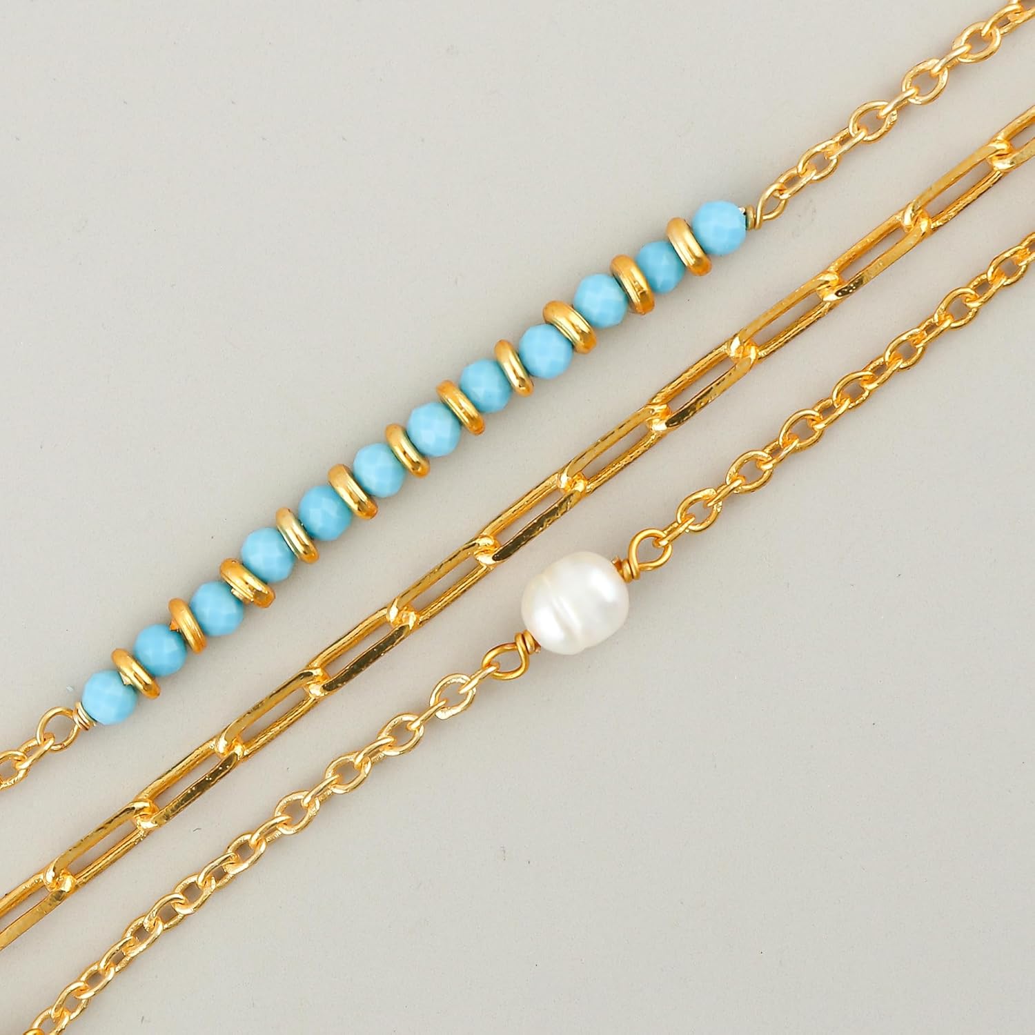 Beads With Pearl 3 Layered Necklaces for Women 14k Gold Plated Dainty Stackable Choker Necklaces for Women Trendy Layering, Cuban Link, Paperclip Chain, For Women Gifts - Image 3