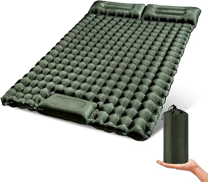 Double Sleeping Pad for Camping with Pillow, Built-in Foot Pump, Portable Inflatable Sleeping Pad, Suitable for Camping, Travel, Hiking, and Beach Use