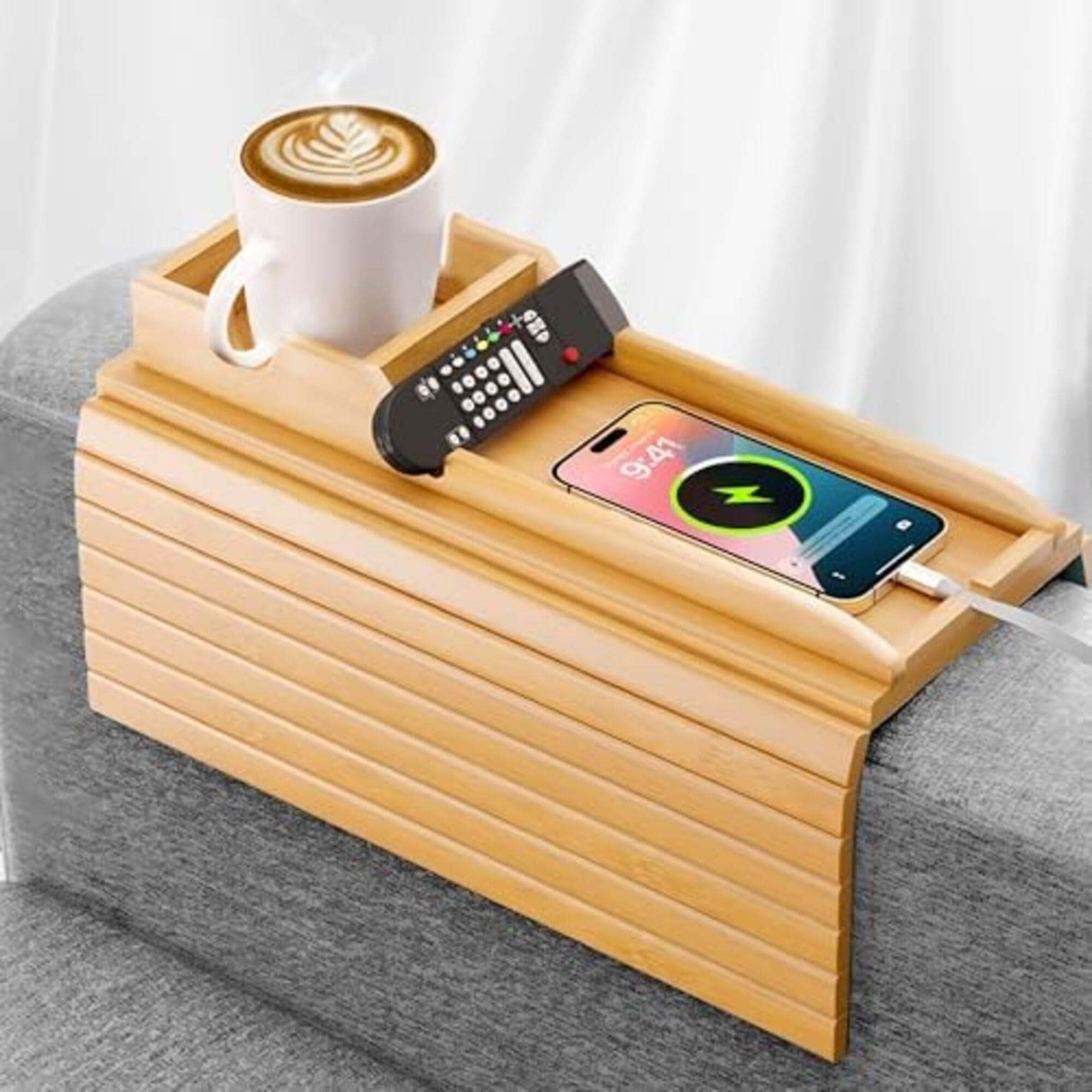 MISHAVI Sofa Armrest Tray – Premium Wooden Arm Tray with Cup Holder | Flexible Couch & Bed Tray, Wooden Mat, Sofa Side Cover, Sofa Accessories-image-49