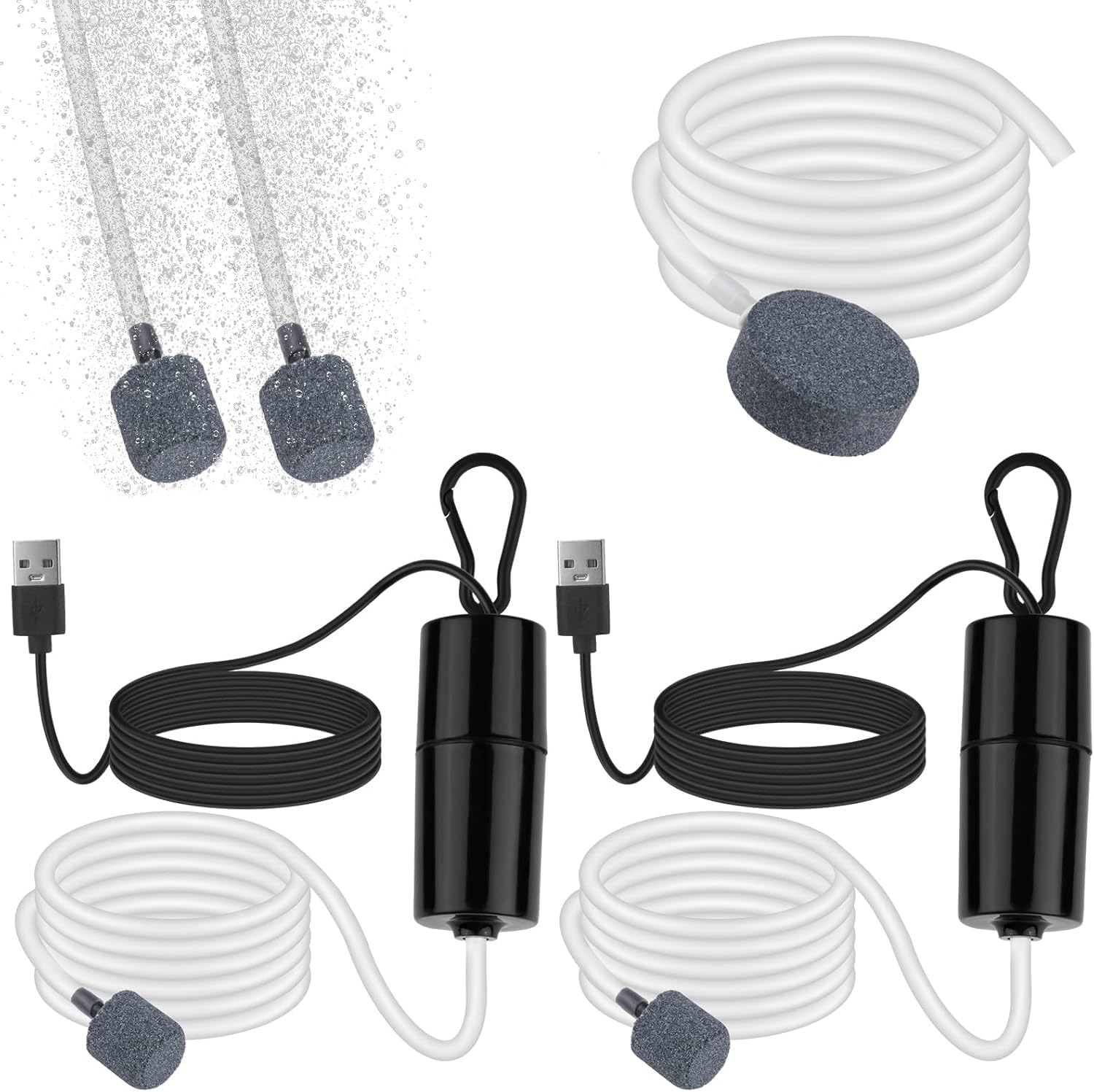 2 Pack Silent USB Air Pump for Aquarium, Portable Mini Air Pumps with Airs Stone, 1W Oxygen Pump for Fish Tank, Energy Saving Quiet Aerator, Small Aquarium Filter Pumps Kit