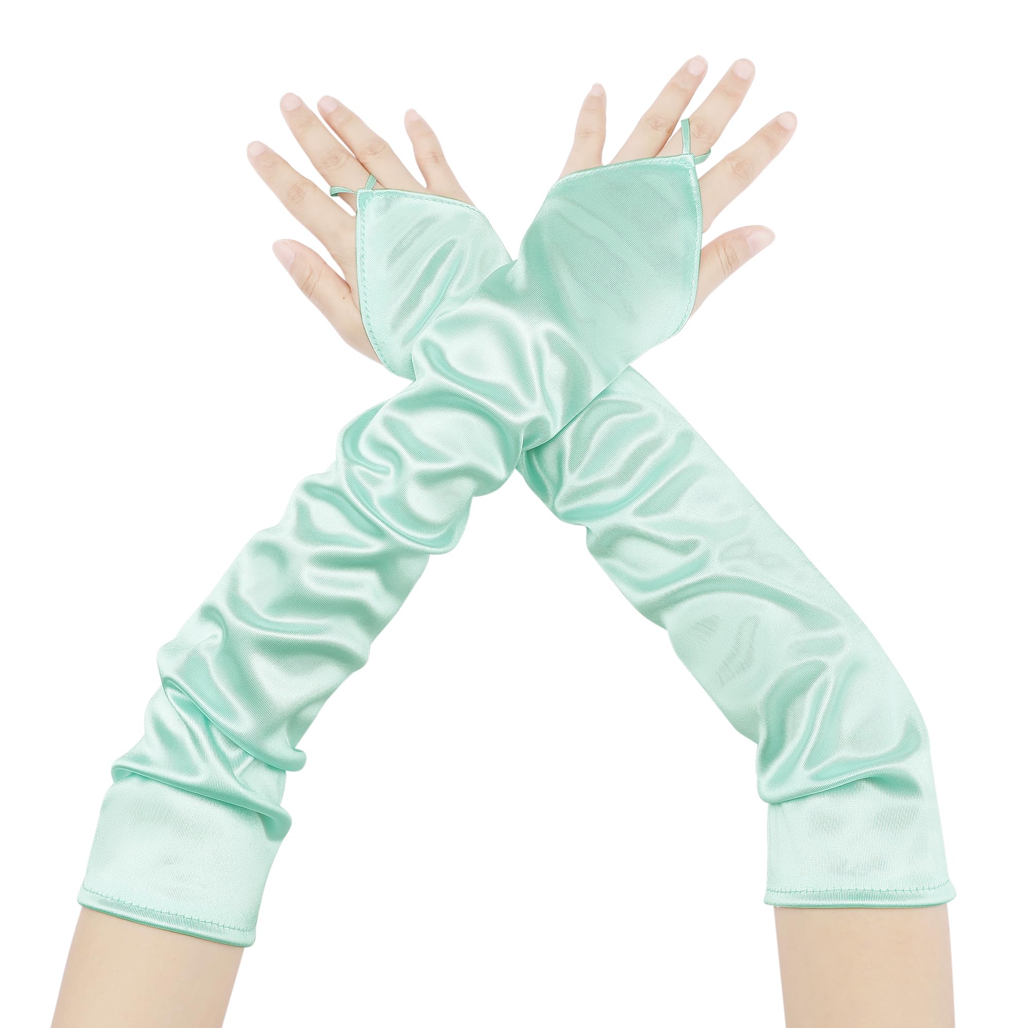 Elerevyo Women Satin Fingerless Elbow Gloves for Wedding Party