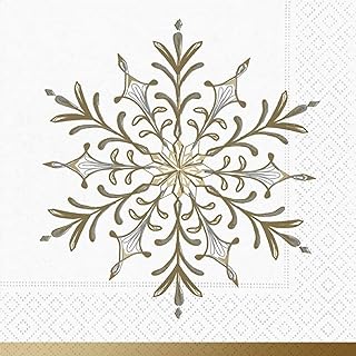 Winter Snowflake Foiled Party Napkins - 32 Count | Luxe Snowflake Design, 6.5