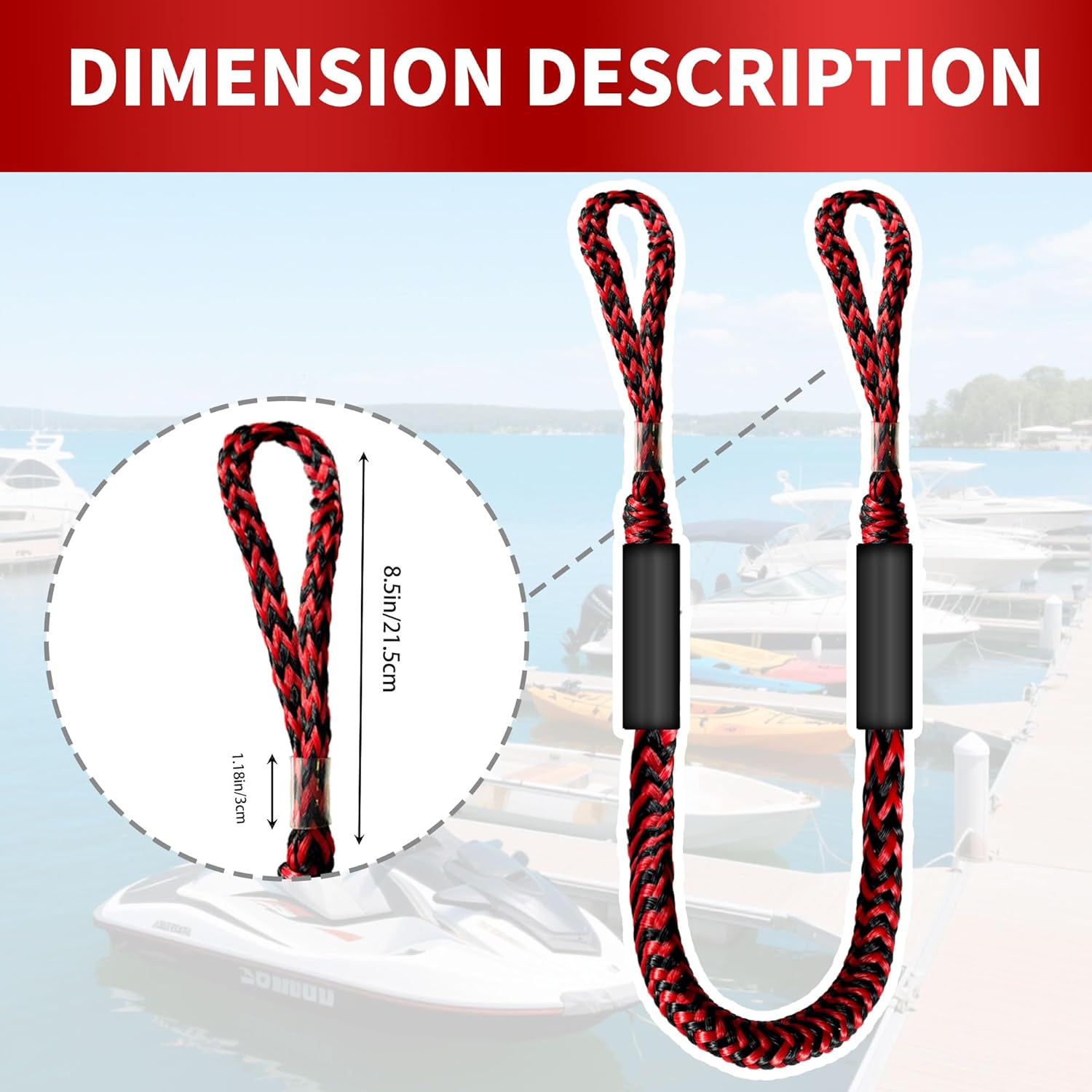 Bungee Dock Line,Boat Rope Stretchable Docking String with Foam Float for Pontoon Boat,seadoo,WaveRunner,Kayak,Boating Gifts for Men,2pack,4-5.5FT (Red&Black)
