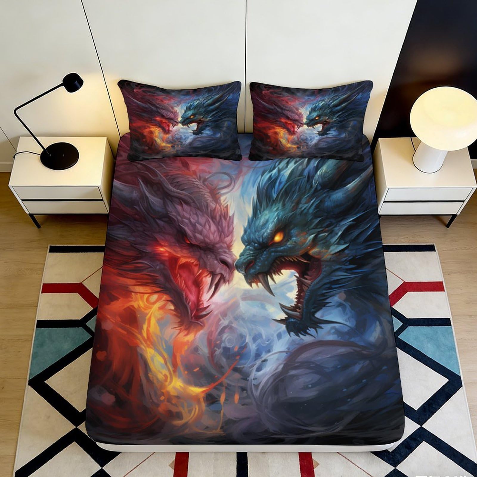 Pnayamiorkfel Style-7 3D Printed Fire Dragon Fitted Sheet Microfiber Soft Breathable Ice Dragon Mattress Cover For Bedroom Dorm Decor 90X200x25cm
