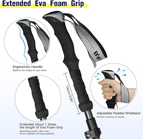 Miniatura 3 de Bastones de trekking plegables para hombres y mujeres mejorados de aleación de aluminio de grado aeronáutico con kits de puntas, bolsa de transporte