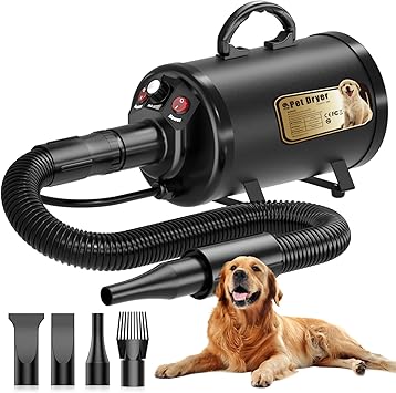 PETNF 4-Nozzle High Velocity Dog Dryer, 3.2HP Pet Grooming Blower Adjustable Speed & Temperature, Fast Drying for Golden Retrievers, Huskies, German Shepherds & Thick Coats, Low Noise Design