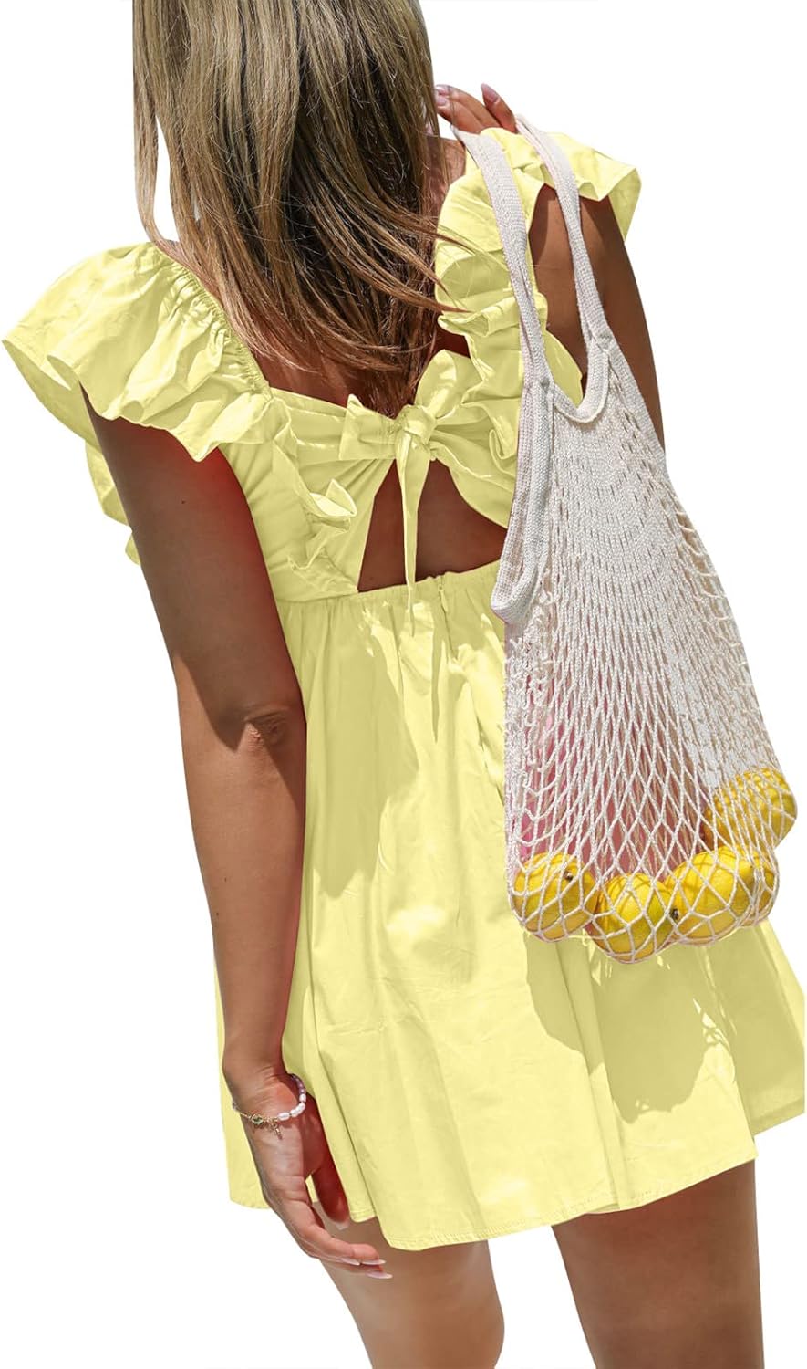 hibshaby Womens Sexy Deep V Neck Ruffle Sleeve Mini Dress Backless Lace Up Summer Dresses - Image 5