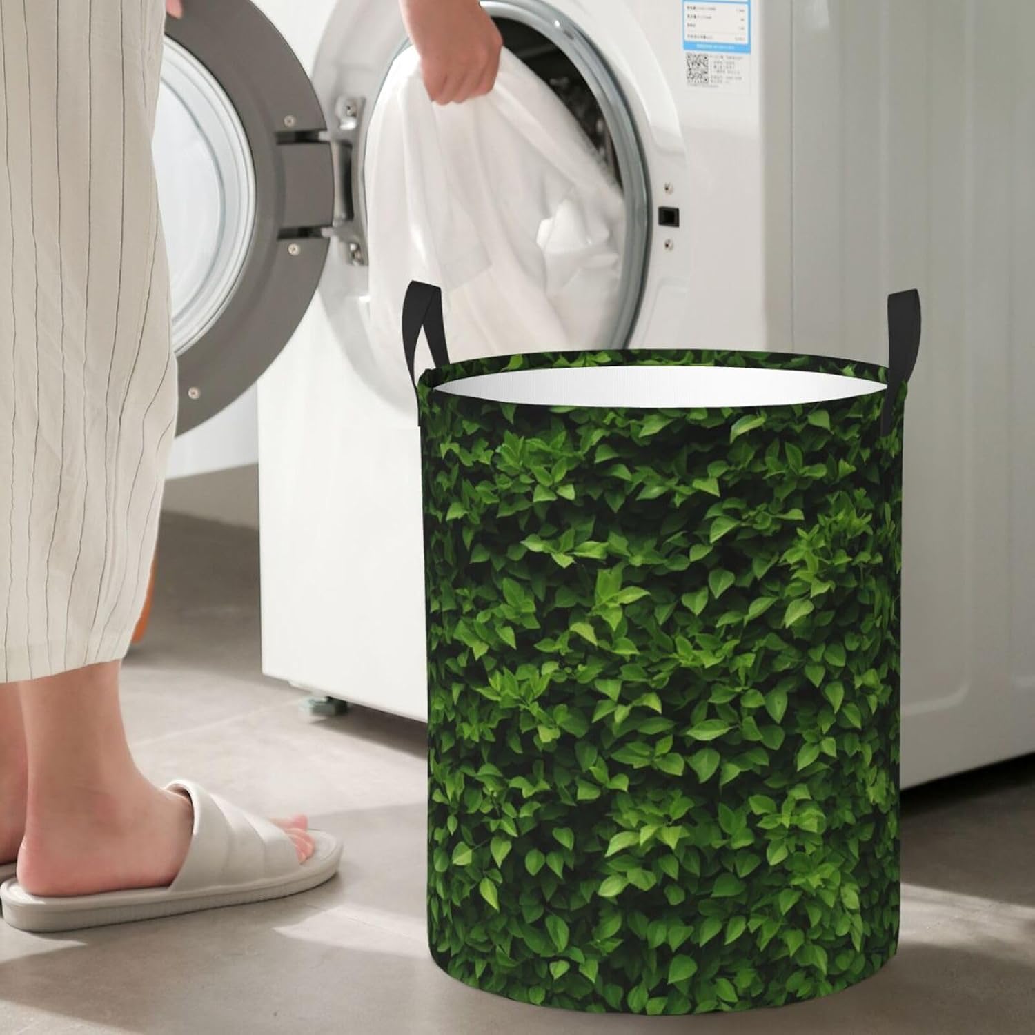 Hedge print Circular Hamper Waterproof Storage Bin Organizer Basket Laundry Hamper With Handles For Clothes Toys Small