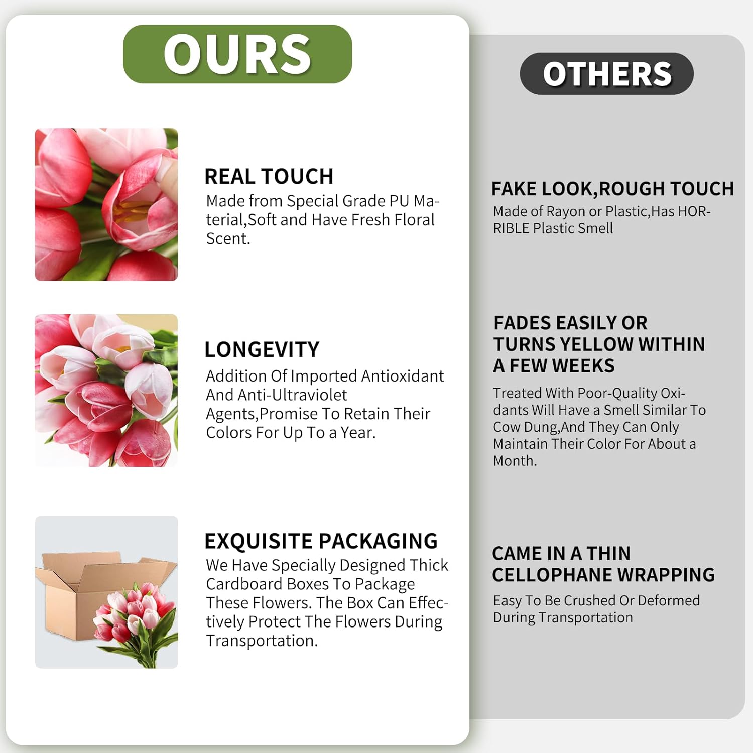 Buart Artificial Tulip in Bulk for Home Kitchen Wedding Bridal Bouquet,Fake Flowers for Valentine's Day Mother's Day Easter Table Centerpieces Decorations(Large Size,Multi Pink,Real-Touch,12pcs) - Image 3