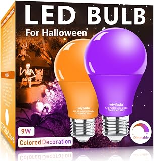 2 Pack A19 LED Orange Purple Light Bulbs,120V E26 Halloween Light Bulb LED Lights 9W Replace to 100W, Dimmable Colored Light Bulbs for Porch