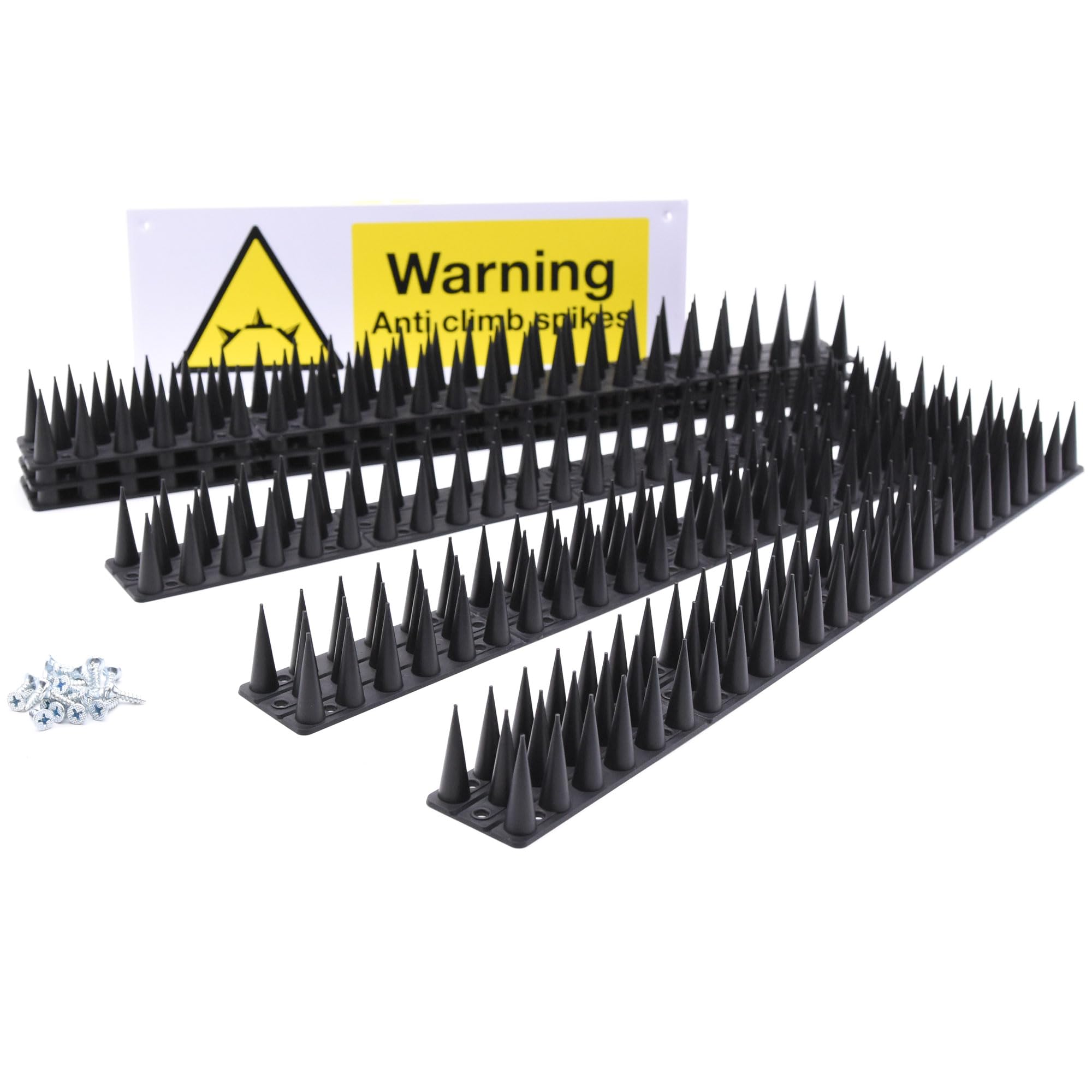 S4U Fence Wall Spikes 6pcs Garden Tall Bird Spikes Cat Pigeon Deterrent Coverage 2.65m Per Box Anti Climb 44 x 4.3 x 3.8cm Warning Sign & Screws Included (Black 6pcs)