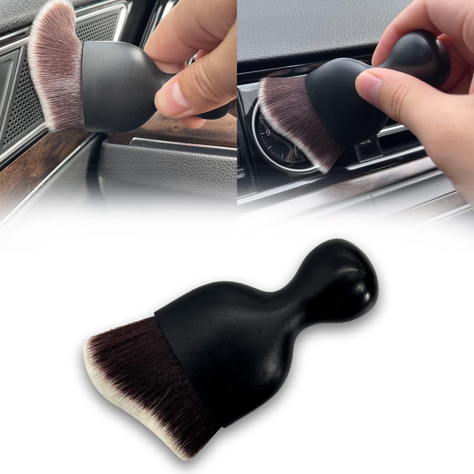 Car Interior Detailing Brush, Ultra Soft Non-Scratch Dust Brush, Car Interior Cleaning Tool for Cleaning Panels, Air Vent, Leather (Brown & White)