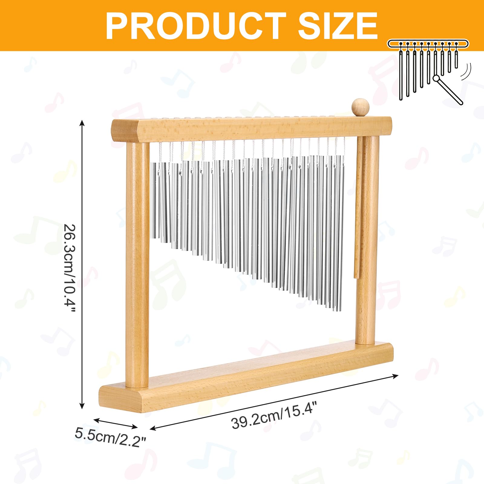 sourcing map 20 note Chime Bar Table Top Wind Chimes Music Percussion Instrument with Mallet for Relaxing Meditation Office Decoration (argento)