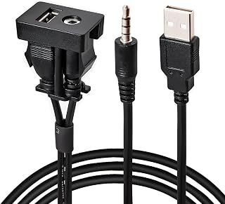 USB AUX Flush Mount for Toyota, 1M Male to Female Car Dash 3.5mm AUX Extension Cable, Square Port USB Panel Mount Socket Adapter, 12V-30V Panel Mounting Cable for Audio Output & Charging