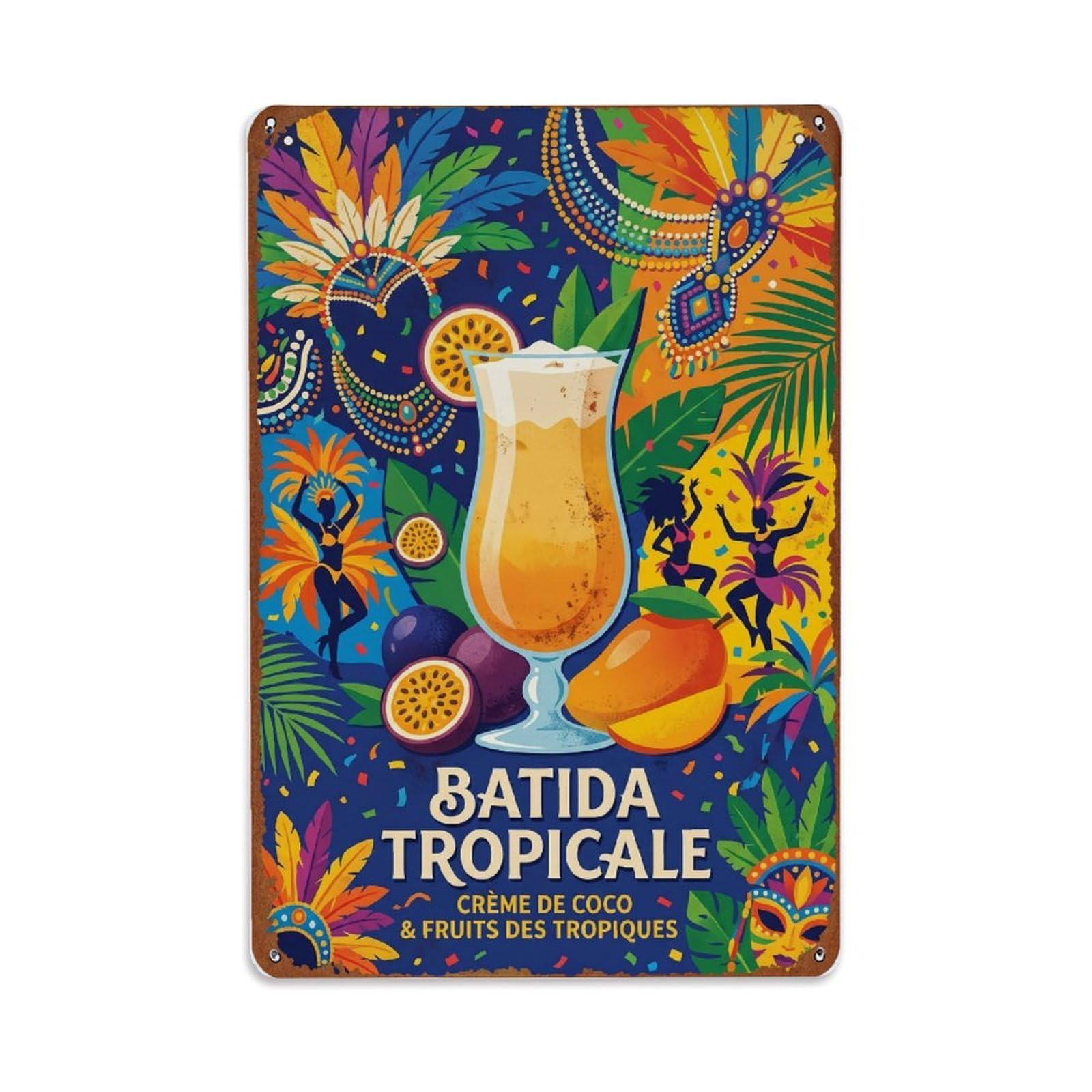 Batida Bold Flavor Metal Tin Sign Plaque Wall Decor for Cafe, Club Bar, Office, Home Garden Metal Poster 8x12Inch