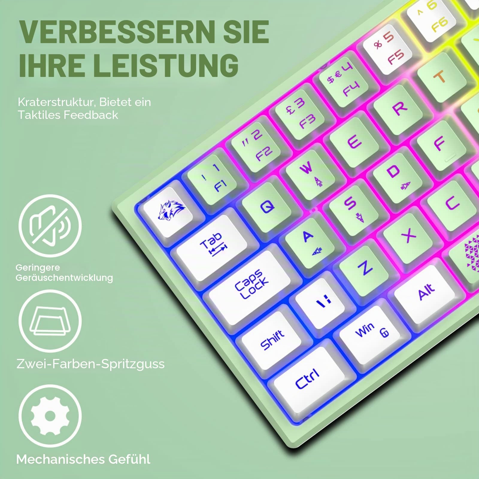 ZIYOU LANG Pc Tastatur Maus mit Kabel, mäuse, tastaturen & eingabegeräte, Gaming-Tastatur-Maus mechanische Feel, Tastatur Maus bis zu 3600 DPI, optische 7 Tasten PC, Laptop, Computer, Grün
