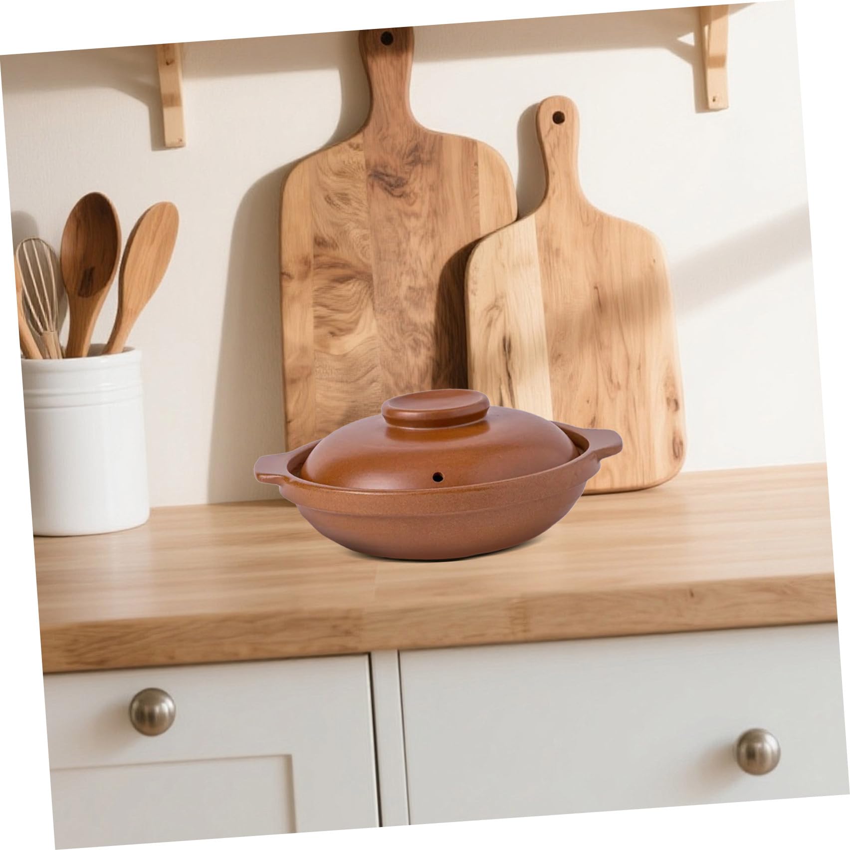Olla de Barro con Tapa 1, 3 L de Arcilla Marrón para Cocina