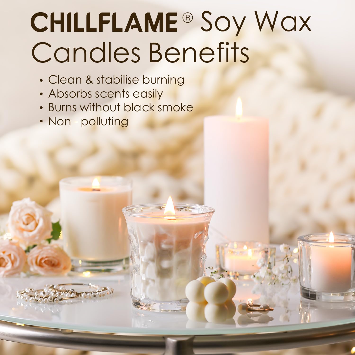 CHILLFLAME Copos de cera de soja, cera natural para velas, cera de soja orgánica para hacer velas de granja, sin aditivos inofensivos y pura (5 libras)