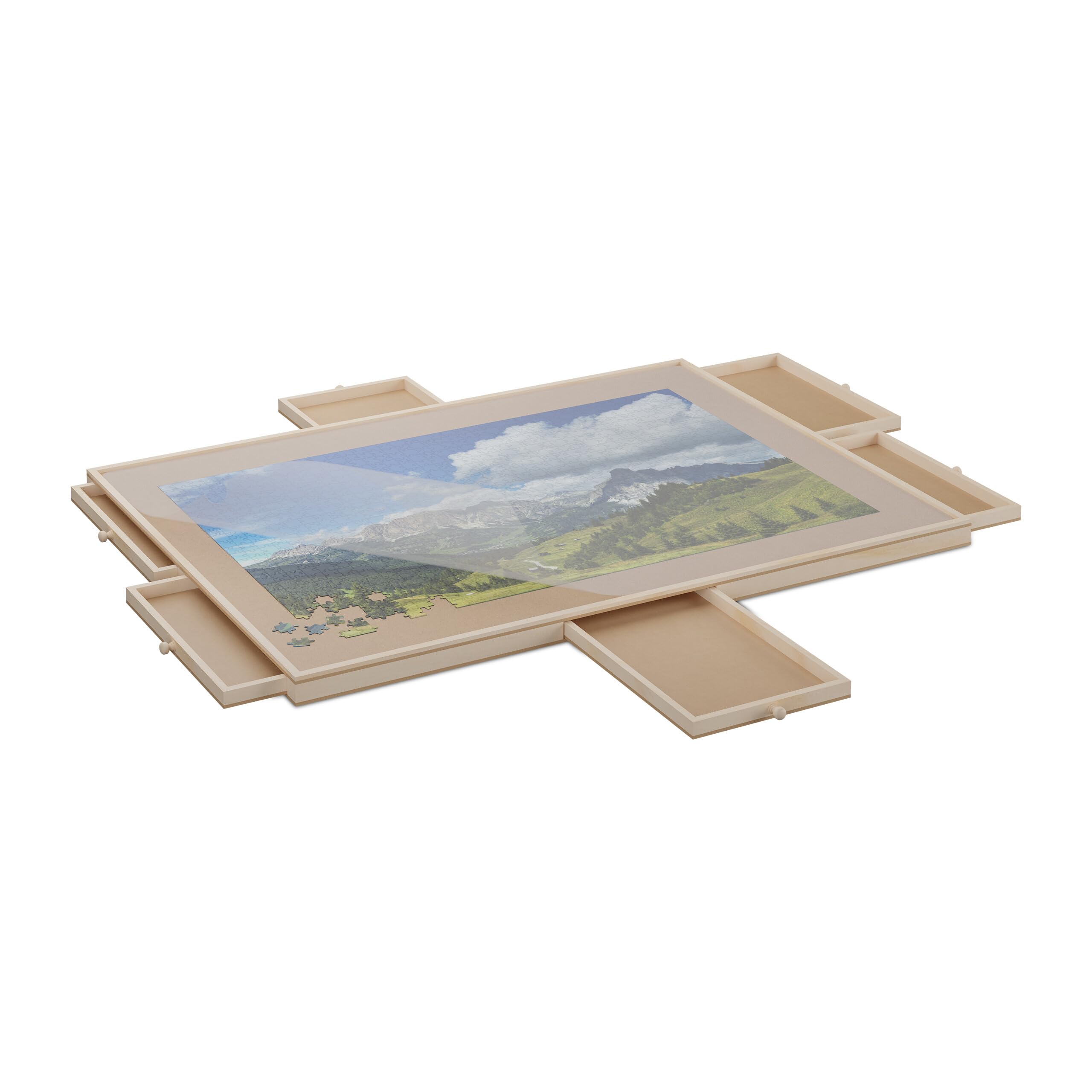 Tablero Giratorio Para Puzzles De 1000 Piezas Con 6 Cajones – Madera De Pino, Protector De Plástico, Medidas 83.5 X 63.5 Cm
