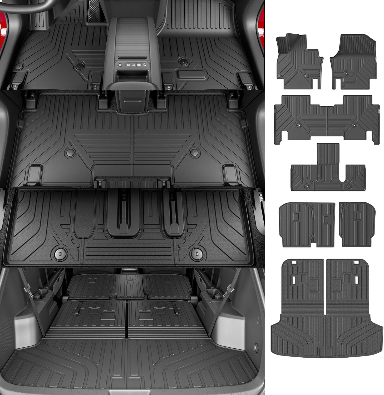 powoq 6&7 Seats Floor Mat Cargo Liner Compatible with 25-26 KIA EV9 Trunk Mat 2nd Backrest Liner TPE Cargo Mat Replacement for 2024 2025 2026 KIA EV9 Accessories 2nd Row Backrest Mat+Cargo Mat+Floor Mat