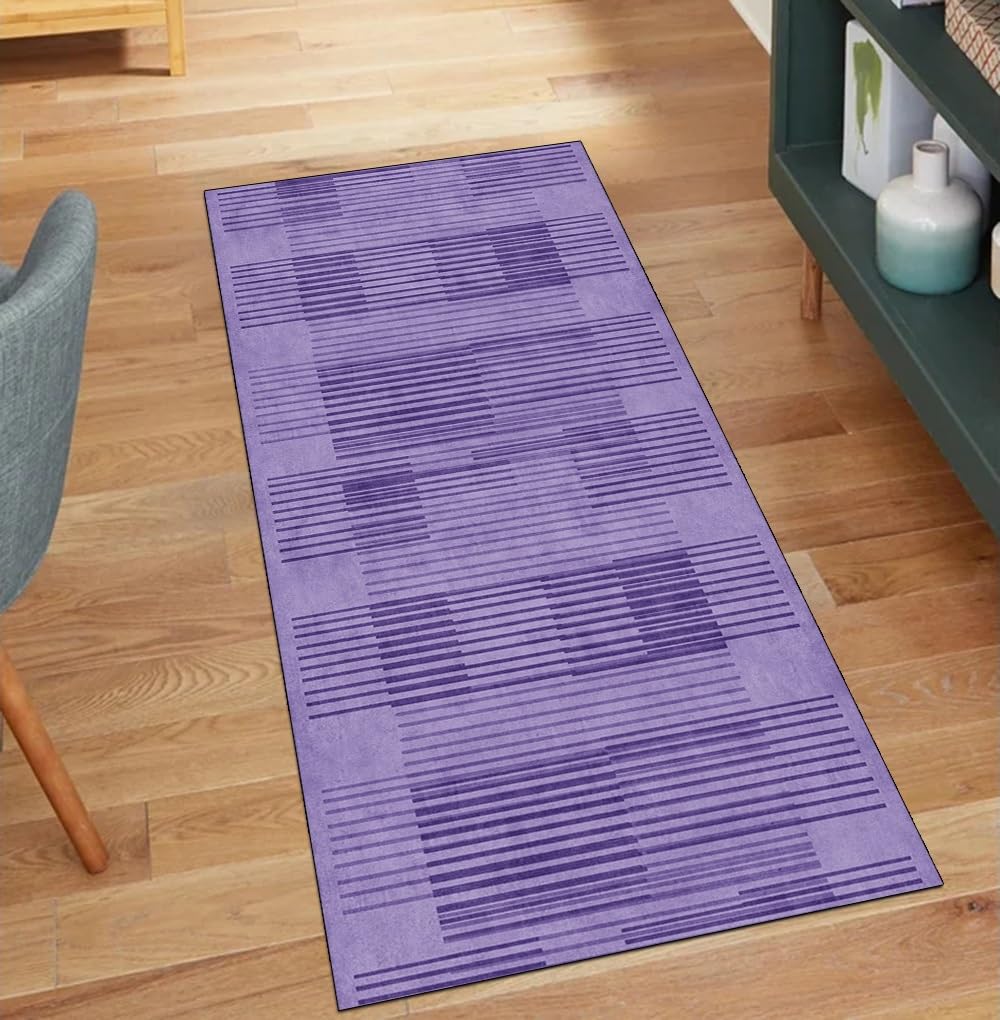 Alfombra de pasillo antideslizante y lavable con diseño abstracto lila de 70x150 cm