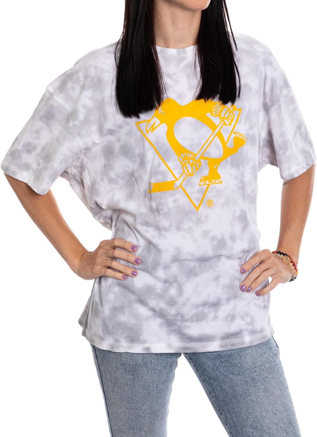 Calhoun NHL Womens Oversized Loose Fit Drop Shoulder Tie Dye Crewneck Short Sleeve T-Shirt