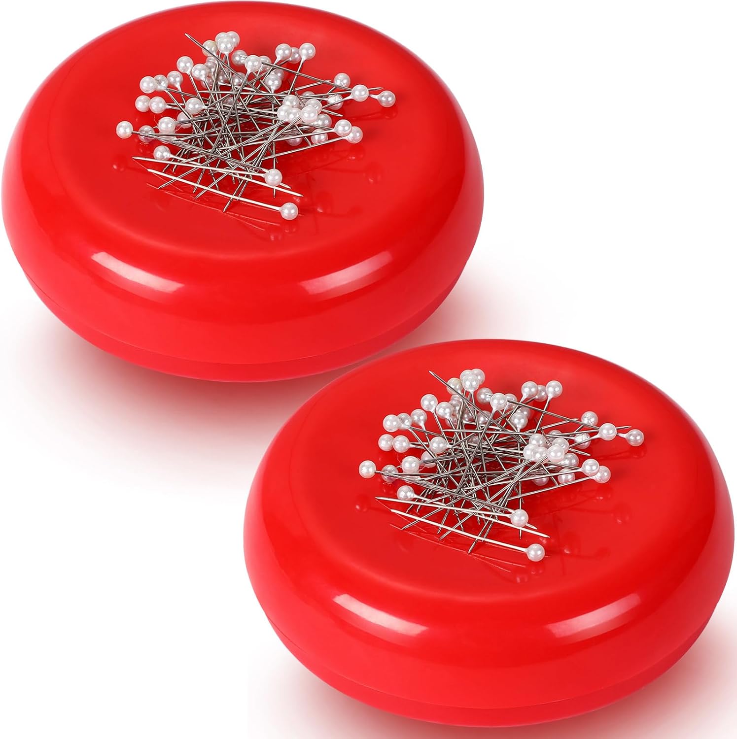 Waydress 2 Pieces Magnetic Pin Holder Sewing Bobby Pin Cushion Needle Round Paper Clip Holder Magnetic Cushion Sewing Magnet Push for Hairclip Storage Case Cushions Supplies Organizer(Blue, Pink)