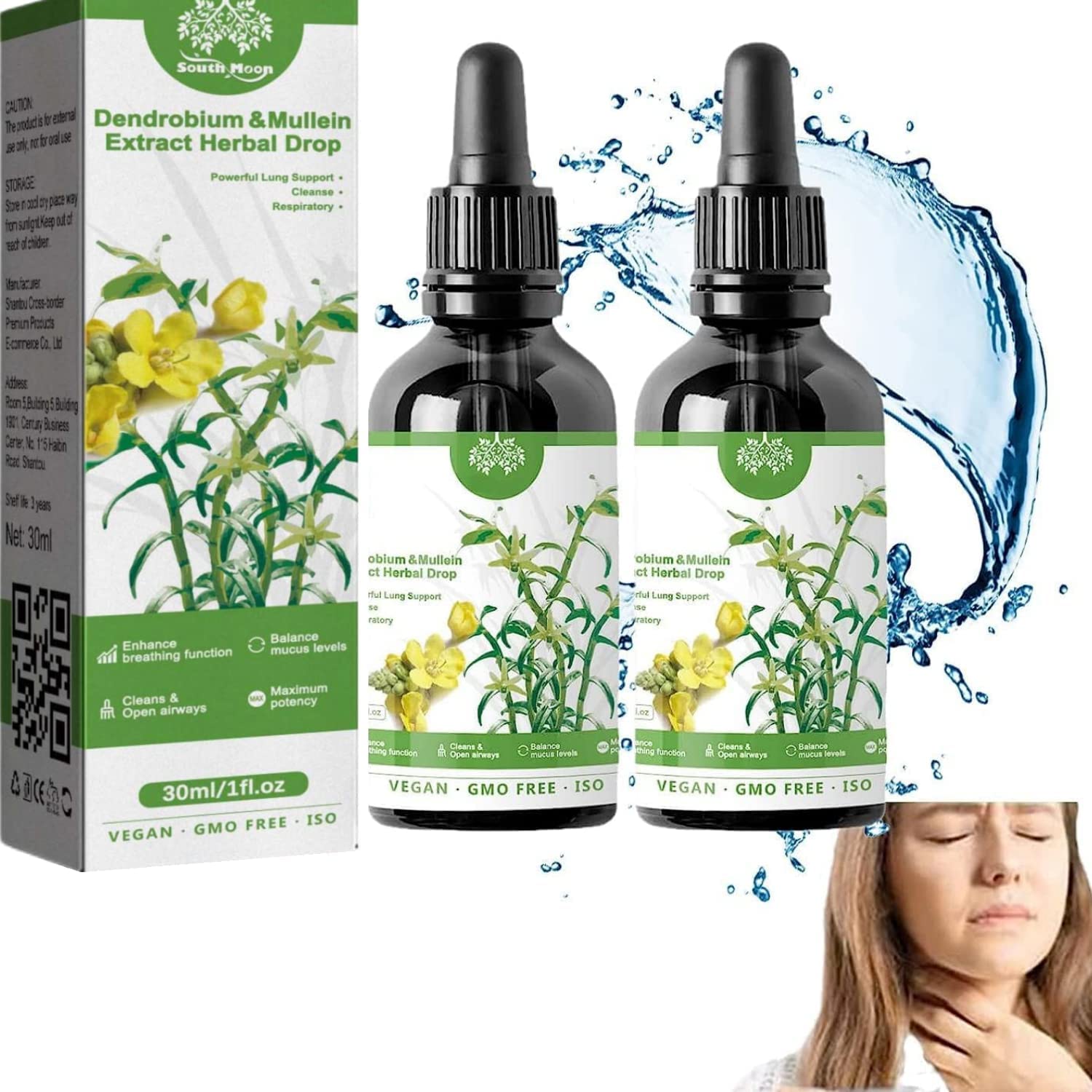 IDOBLO Dendrobium & Mullein Extract,Dendrobium & Mullein Extract Herbal Drops,Herbal Lung Health Essence,Powerful Lung Support & Cleanse & Respiratory (2PCS)