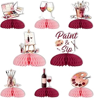 Paint and Sip Party Decorations Honeycomb Centerpieces 8pcs Art Artist Painting Table Decor Paint and Sip Birthday Decor Paint Night Wine Theme Bachelorette Bridal Shower Indoor Outdoor Party Supplies