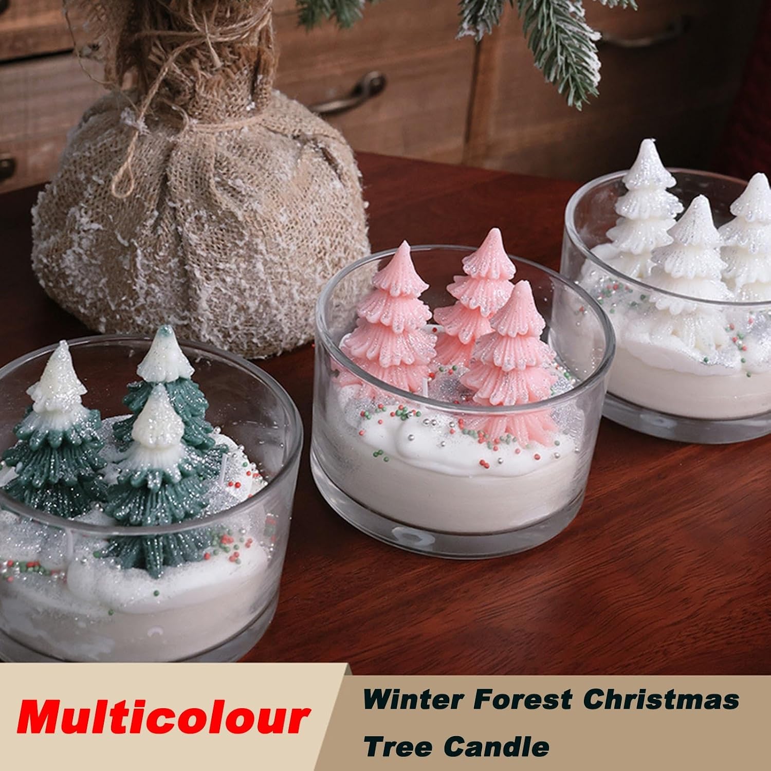 Viral Handmade Delicate Aspen Christmas Tree Candle - Pink