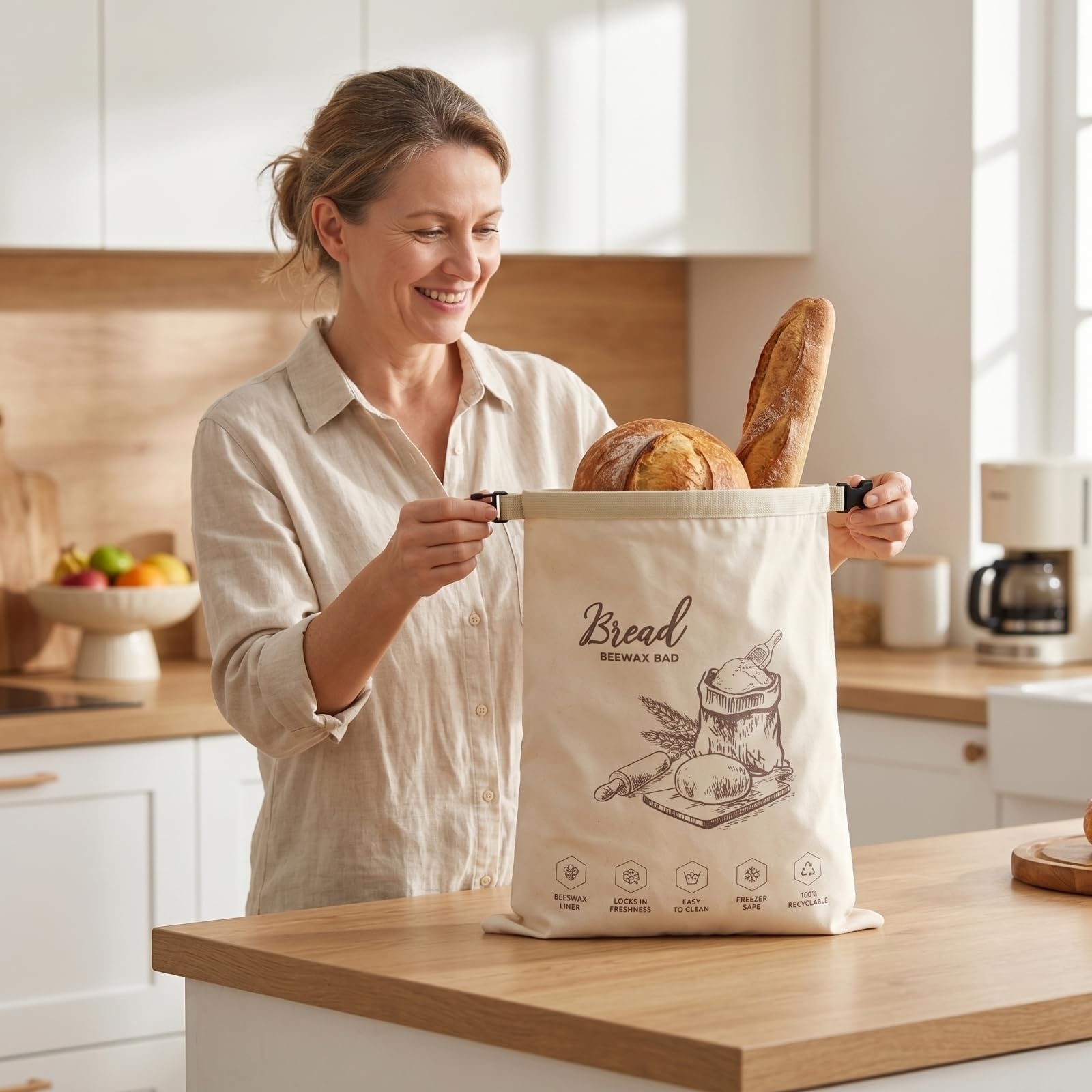 Wiederverwendbare Sauerteig-Brottasche XL, Baumwollbrot-Aufbewahrungstasche mit lebensmittelechtem TPU-Futter, hält hausgemachtes Brot länger frisch, gefriergeeignet, umweltfreundlich