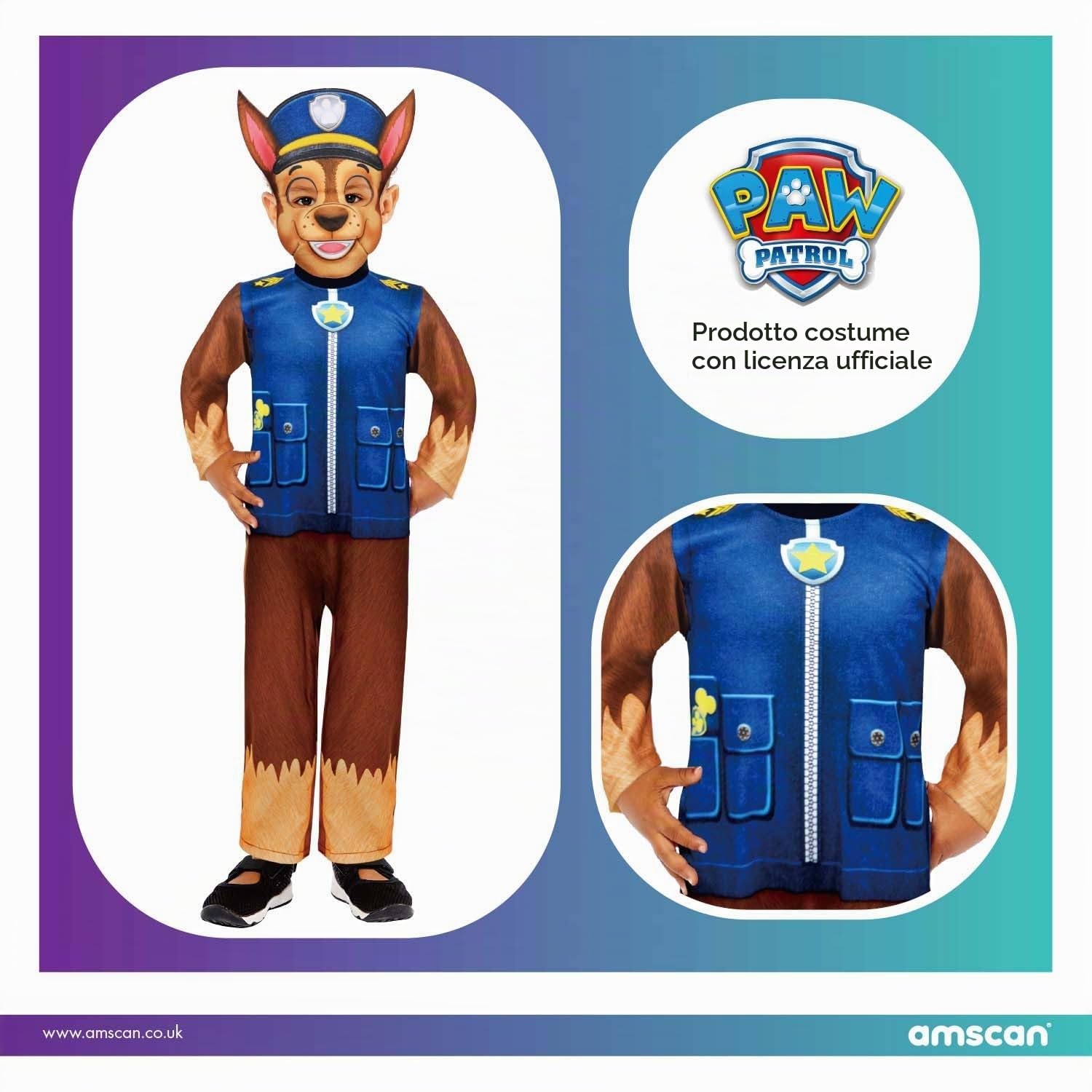 amscan Childs Boys Officially Licensed Paw Patrol Chase Fancy Dress Costume