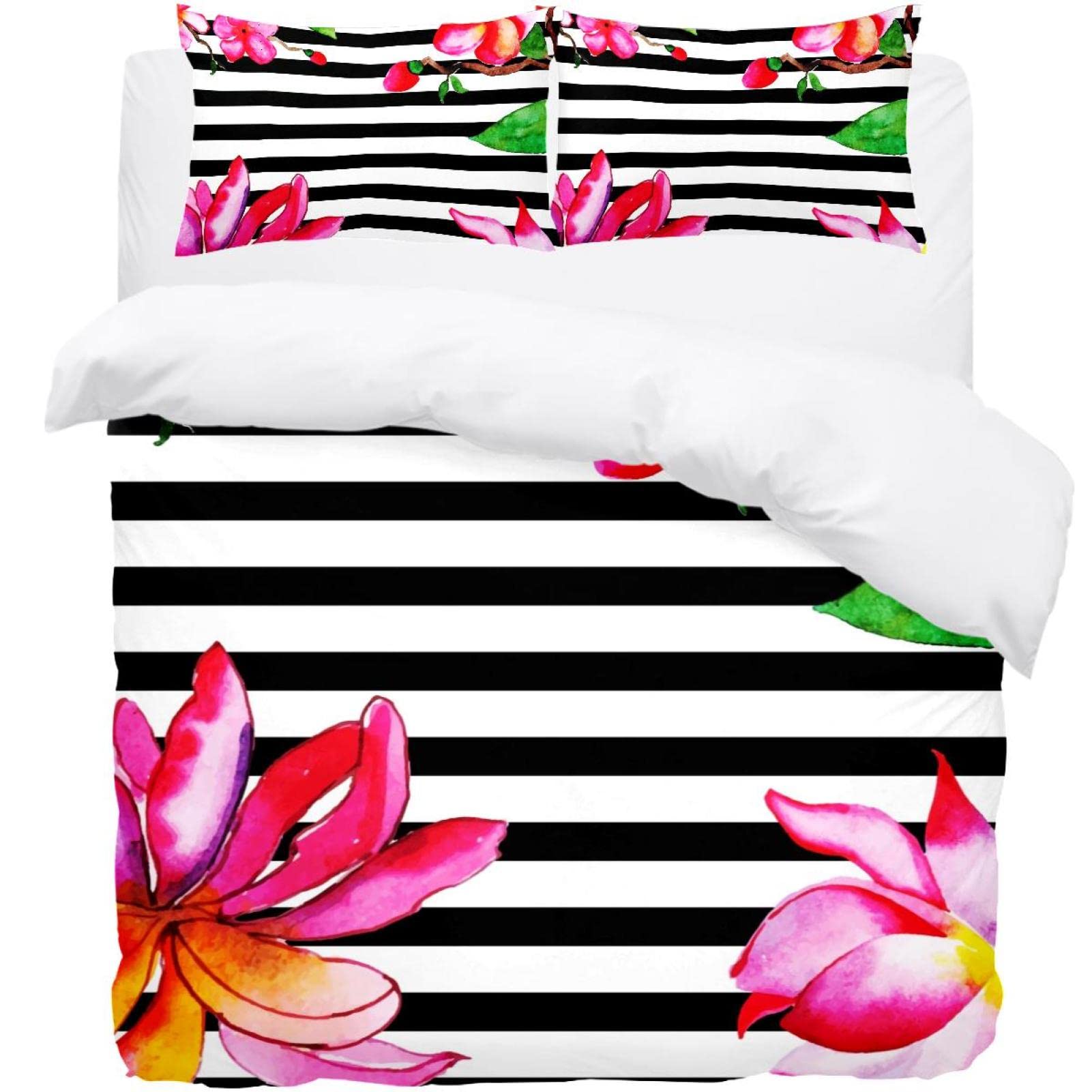 Housse de couette fleurs tropicales et 2 taies d'oreiller pour un lit King size sans plis