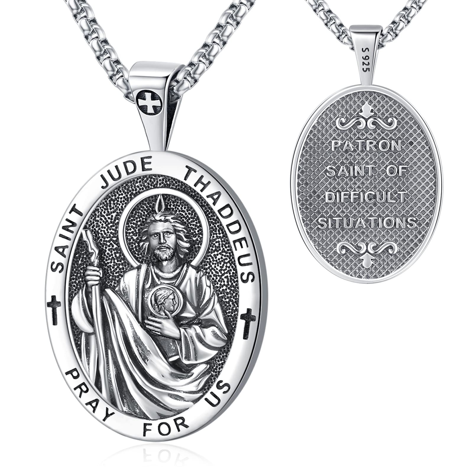 Eusense Saint Necklace Sterling Silver 925 Protection Jewelry for Men Women Patron St Medals Amulet Pendant