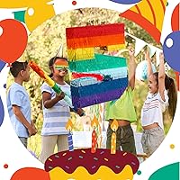 Vista 12 de Lenwen Juego de 120 piezas de piñatas arcoíris, piñata multicolor para fiesta de cumpleaños con palo para los ojos vendados y confeti Premio