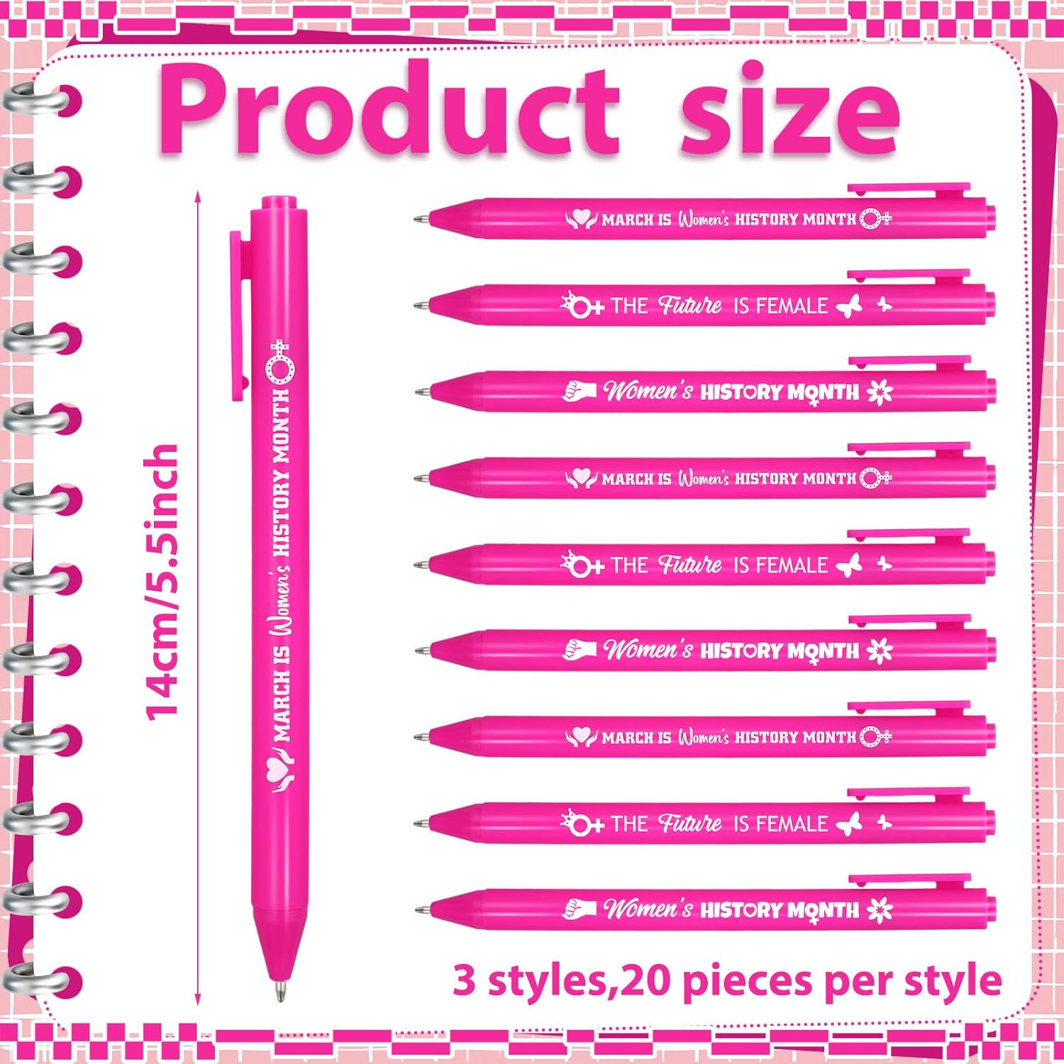 60 Pcs Women's History Month Gifts Bulk Feminist Party Favor Womens History Month Decorations Women Empowerment Gifts Hot Pink Ballpoint Pens Feminism Party Supplies for Female People - Image 2
