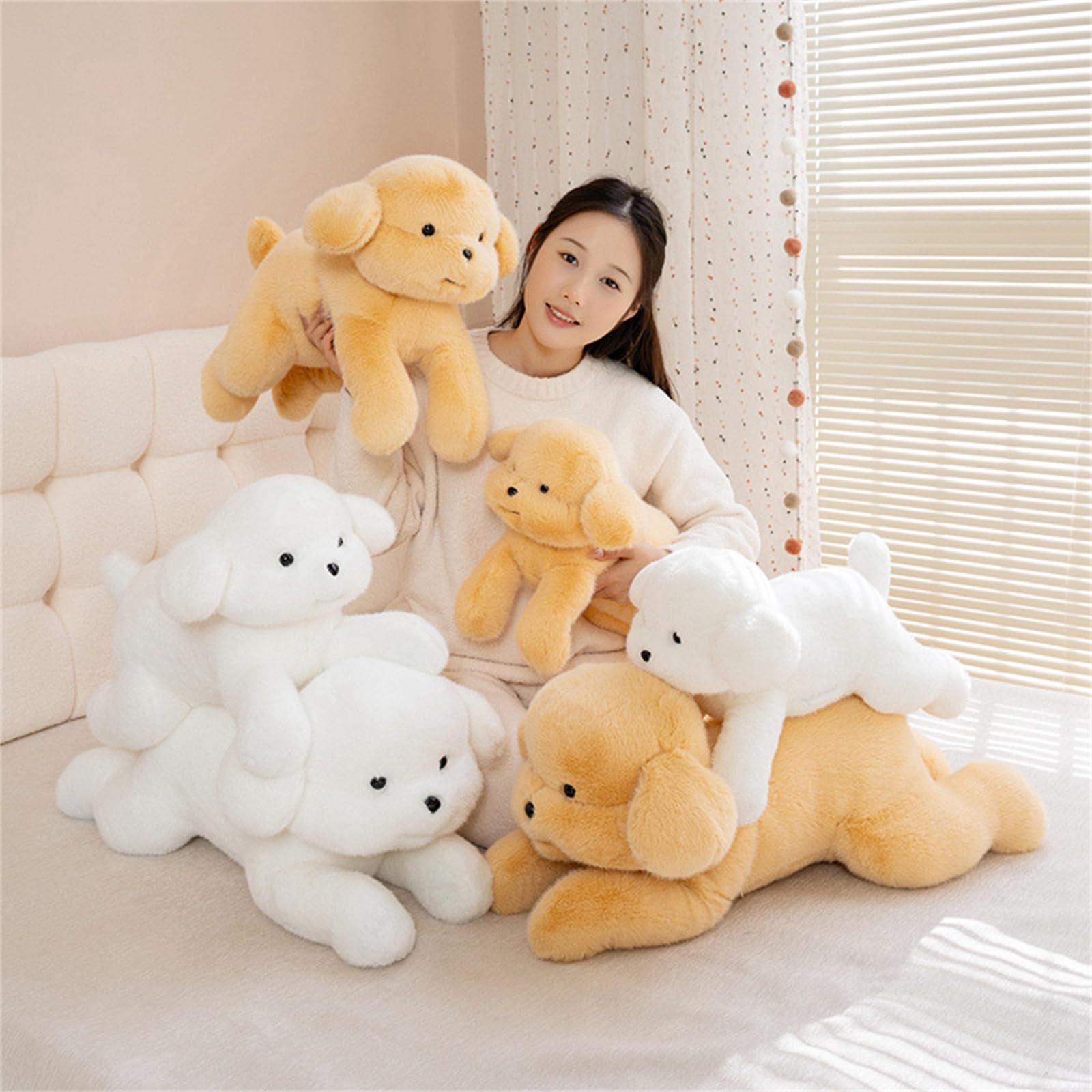 AMOSIJOY Simuliertes Hund Plüschtier Groß Kuscheltier Hund Weiche Flauschige Plüschtiere zum Spielen Kuscheln Geschenk für Jungen Mädchen (75cm,Braun)
