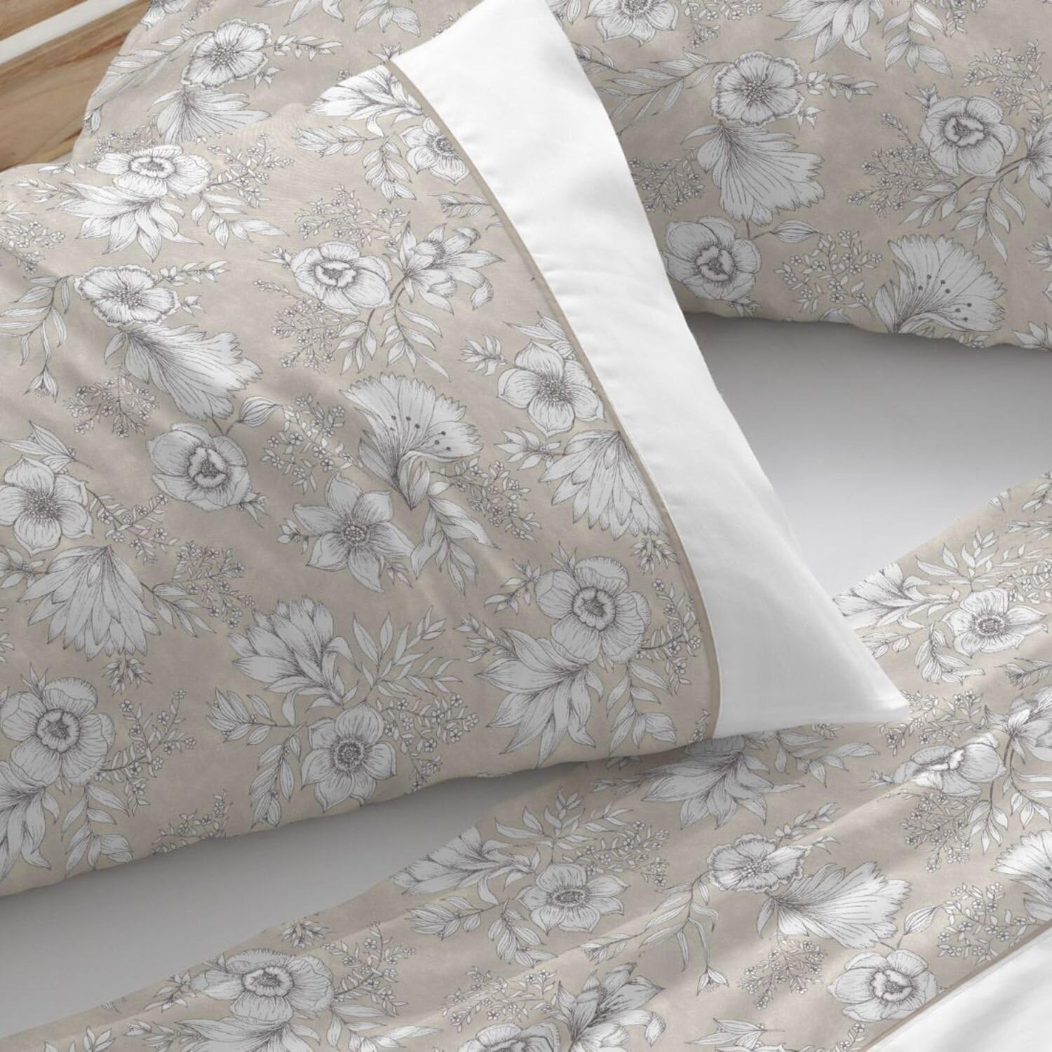 Burrito Blanco | Juego de Sábanas 100% Algodón Cama 150 Beige | 3 Piezas: Bajera, Encimera y Funda Almohada | 144 Hilos | Tacto Suave | Larga Duración