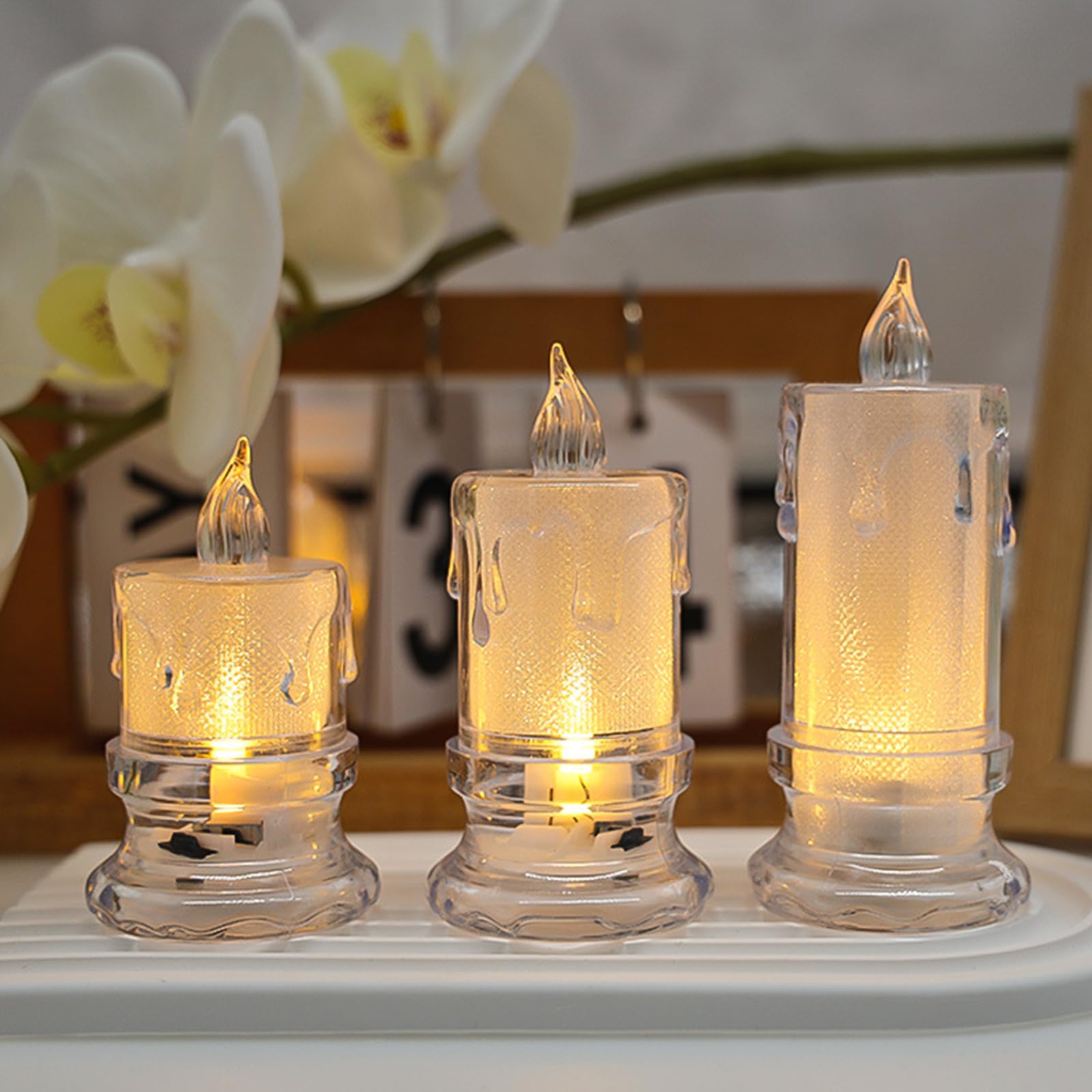 Lubgitsr 3 Pack Realistic and Bright Battery Operated Flameless LED Tea Lights Candles, Realistic Flickering Electric Fake(Batteries Include), for Ceremony Party Anniversary Engagement Decoration