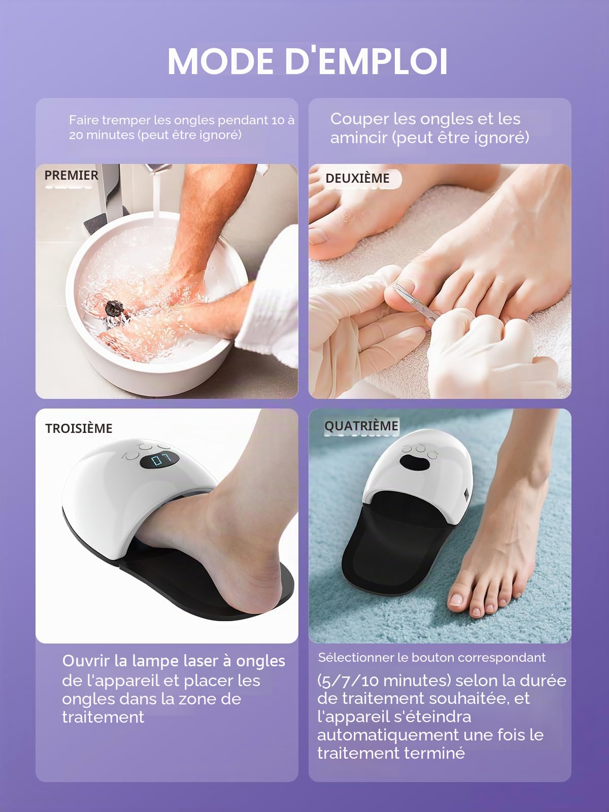 iKeener Appareil laser thérapeutique pour doigts et orteils, sessions 5/7/10 min, nettoyage laser ongles, onychomycose, lumière bleue 30 x 460 nm