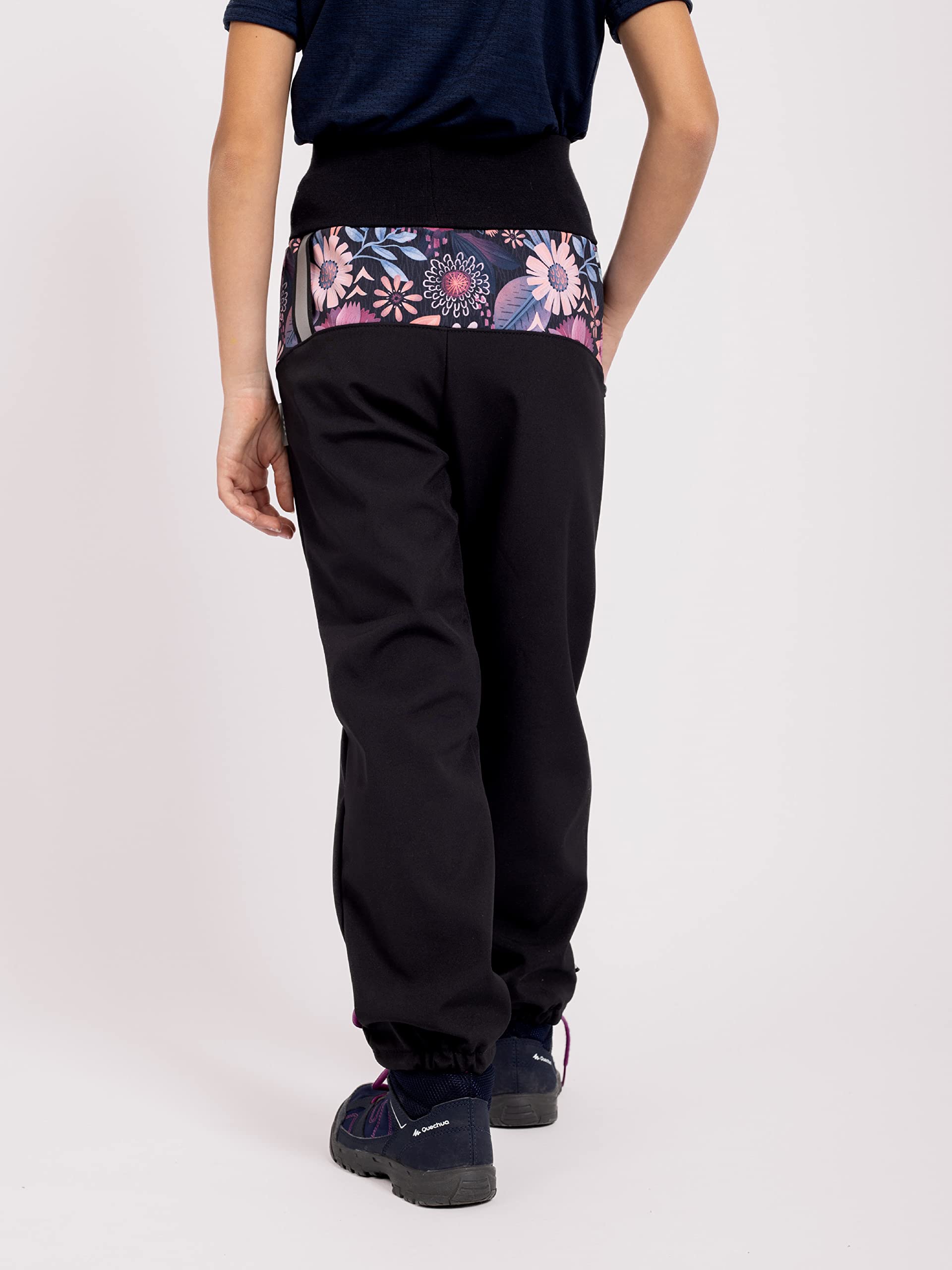 Kinder Softshellhose mit Fleece Basic, Schwarz, Magische Blumen