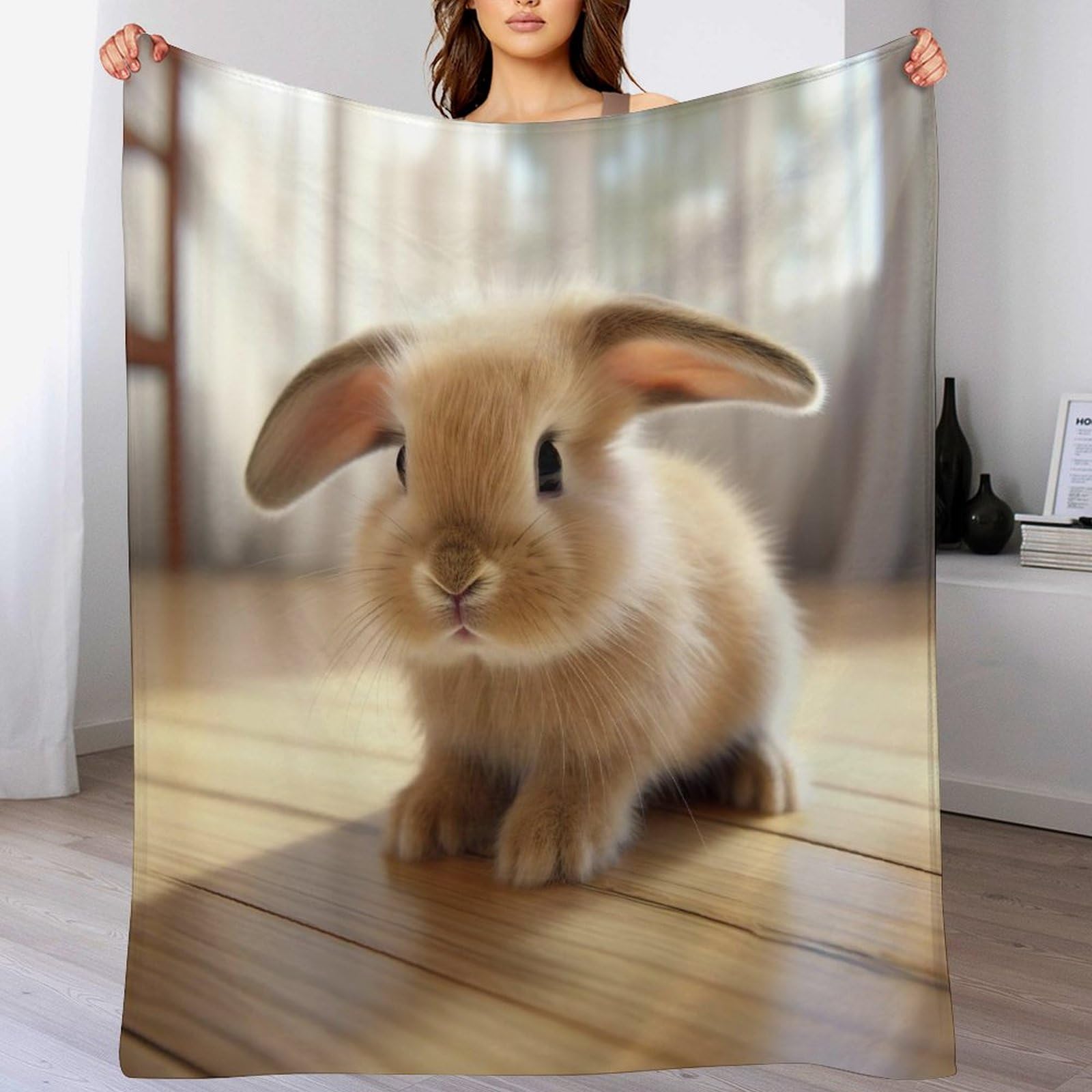 Couverture lapin polaire flannel douce moelleuse pour lit canapé 130x180cm